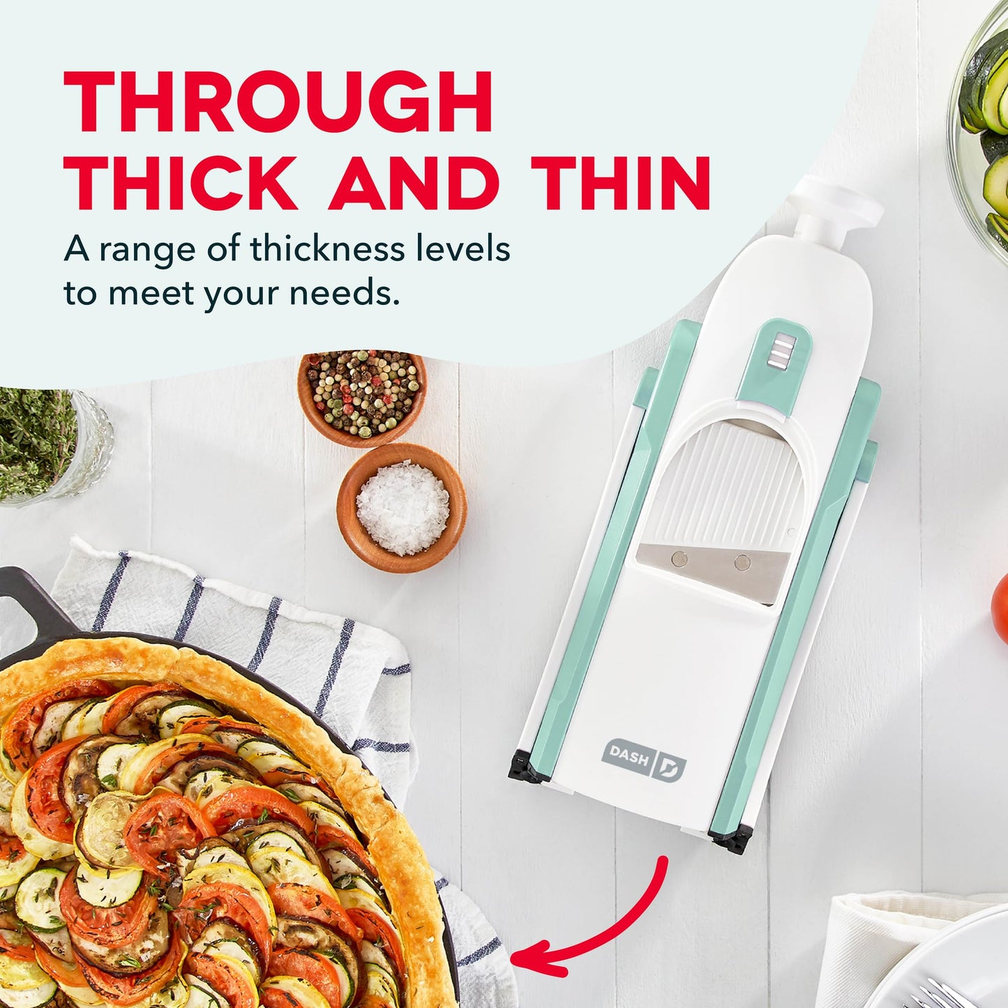 Dash Safe Slice® Mandoline - Compact, Foldable Food Slicer - Slice, Dice, Julienne & More - Perfect for Quick Food Prep - Recipe Guide Included - Aqua