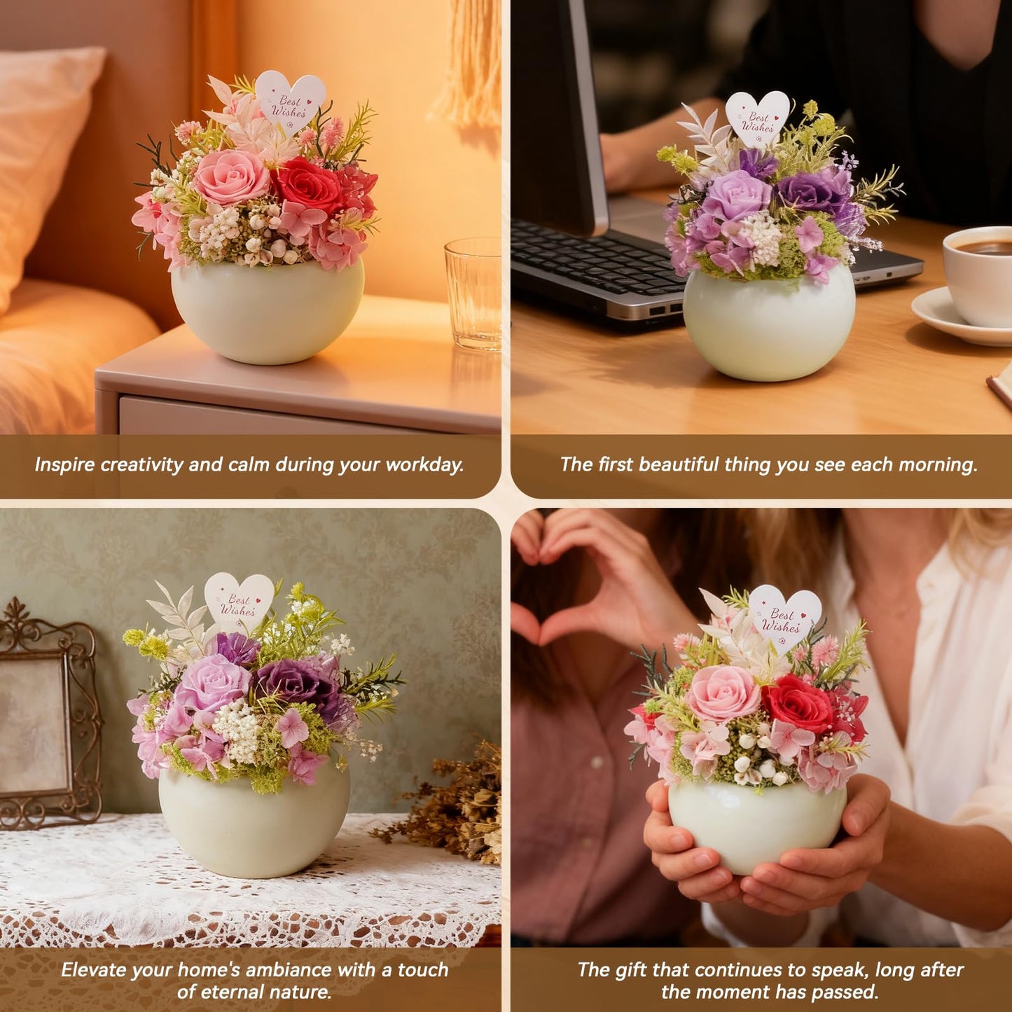 Memorvia Preserved Flower with Vase for Delivery Prime, Natural Forever Rose (Pink Eternal Floral Arrangement)