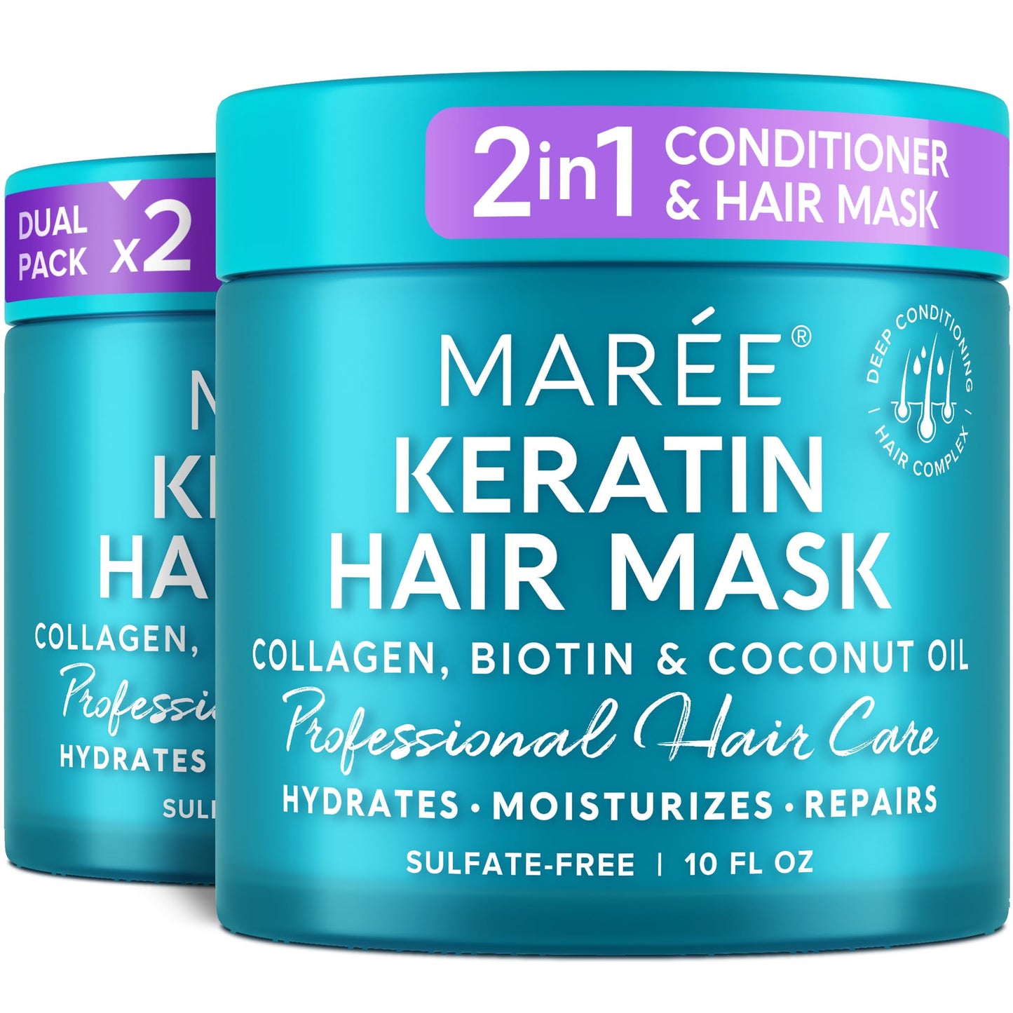 MAREE Hair Mask for Damaged Hair 2 PACK - Keratin Treatment Conditioner - Extremely Deep Conditioning Mask, Hydrating & Repairing, Keratina Mascarilla Para el Cabello