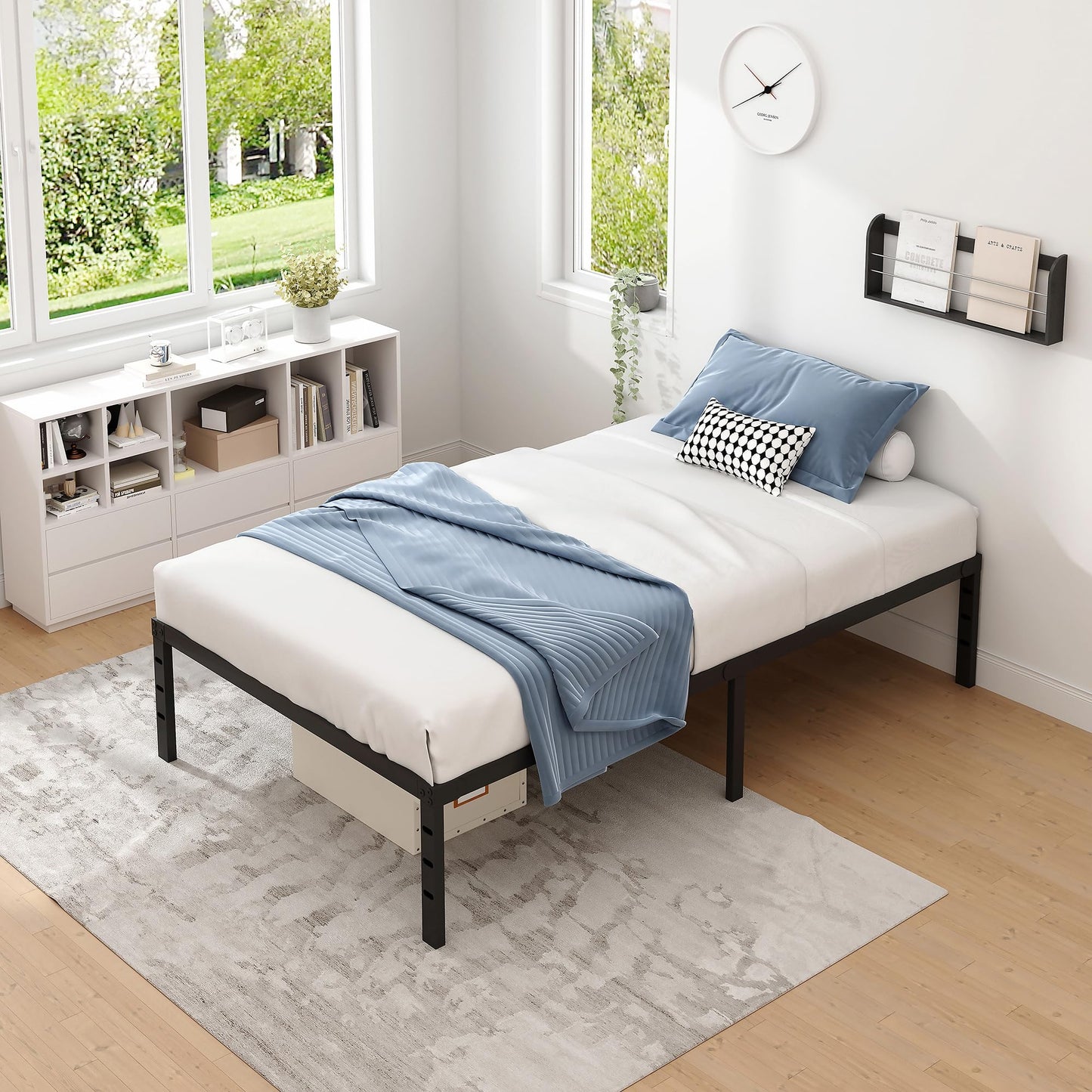 NEW JETO Metal Bed Frame,Twin Size Bed Frame with Storage Space,Heavy Duty Sturdy Mattress Foundation,Easy Assembly,No Box Spring Needed, Black,14 Inch,Twin