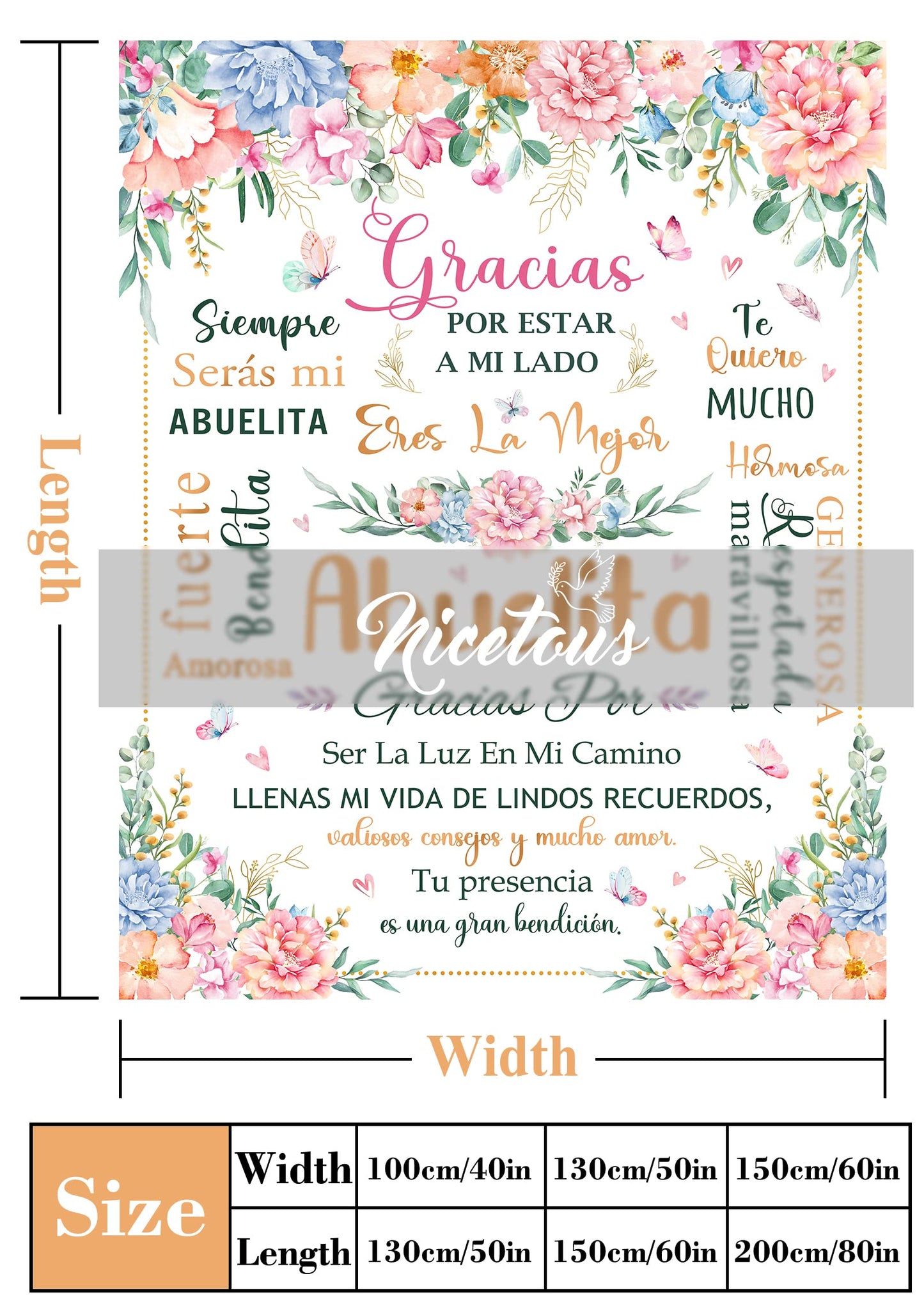 Nicetous Abuelita Gifts in Spanish, Abuela Gifts, Regalos para Abuela/Abuelita, Gifts for Abuela/Abuelita Manta, Grandma Gifts from Grandchildren, Abuelita Gift from Grandaughter Blanket 50x60in