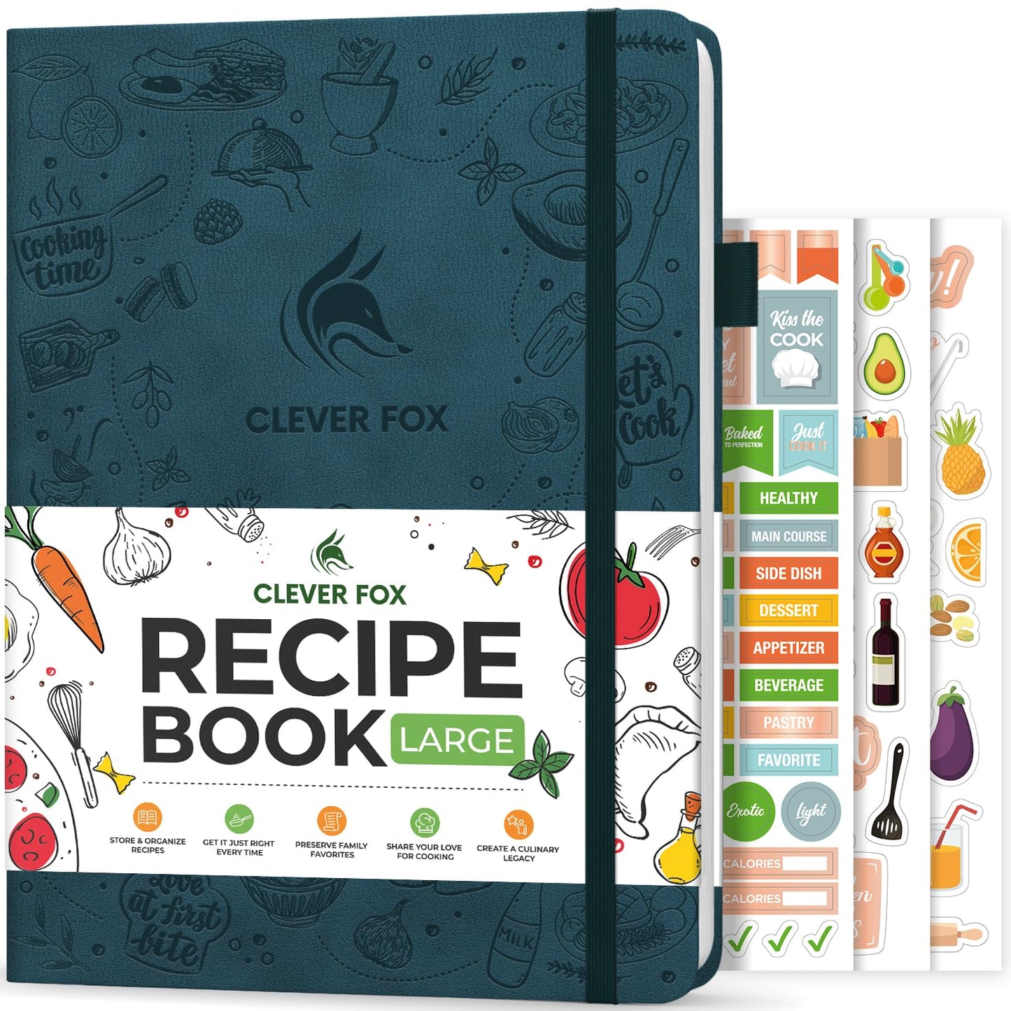 Clever Fox Recipe Book – Make Your Own Family Cookbook – Blank Recipe Notebook Organizer – Empty Cooking Journal to Write In Recipes – Large Size, 8.5”x11.2”, Hardcover, Dark Teal