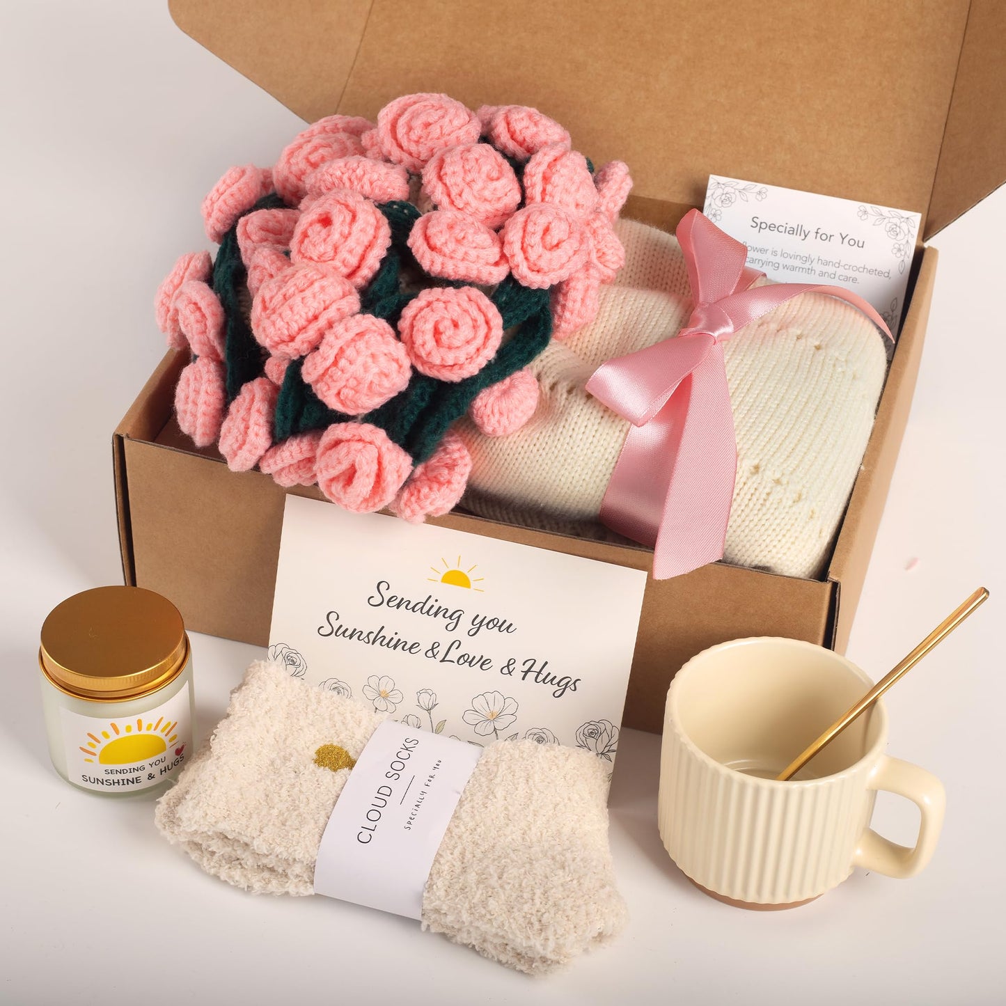 Care Package for Women, Self Care Gift, Mothers Day Gifts for Mom, Flower Bouquet Blanket, Thinking of You, Birthday Gifts, Get Well Soon