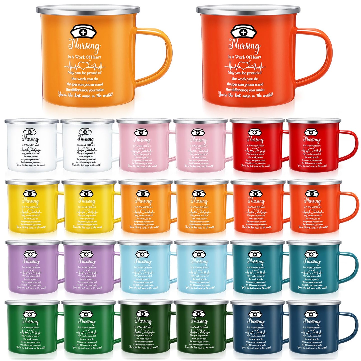 SiliFine 24 Pcs Nurse Appreciation Gifts 2026 Nurse Appreciation Cup Bulk 12 oz Enamel Nursing Coffee Mugs with Handle for Nurse's Day Women Doctor Assistant Graduation Rn Thank You Week Gift
