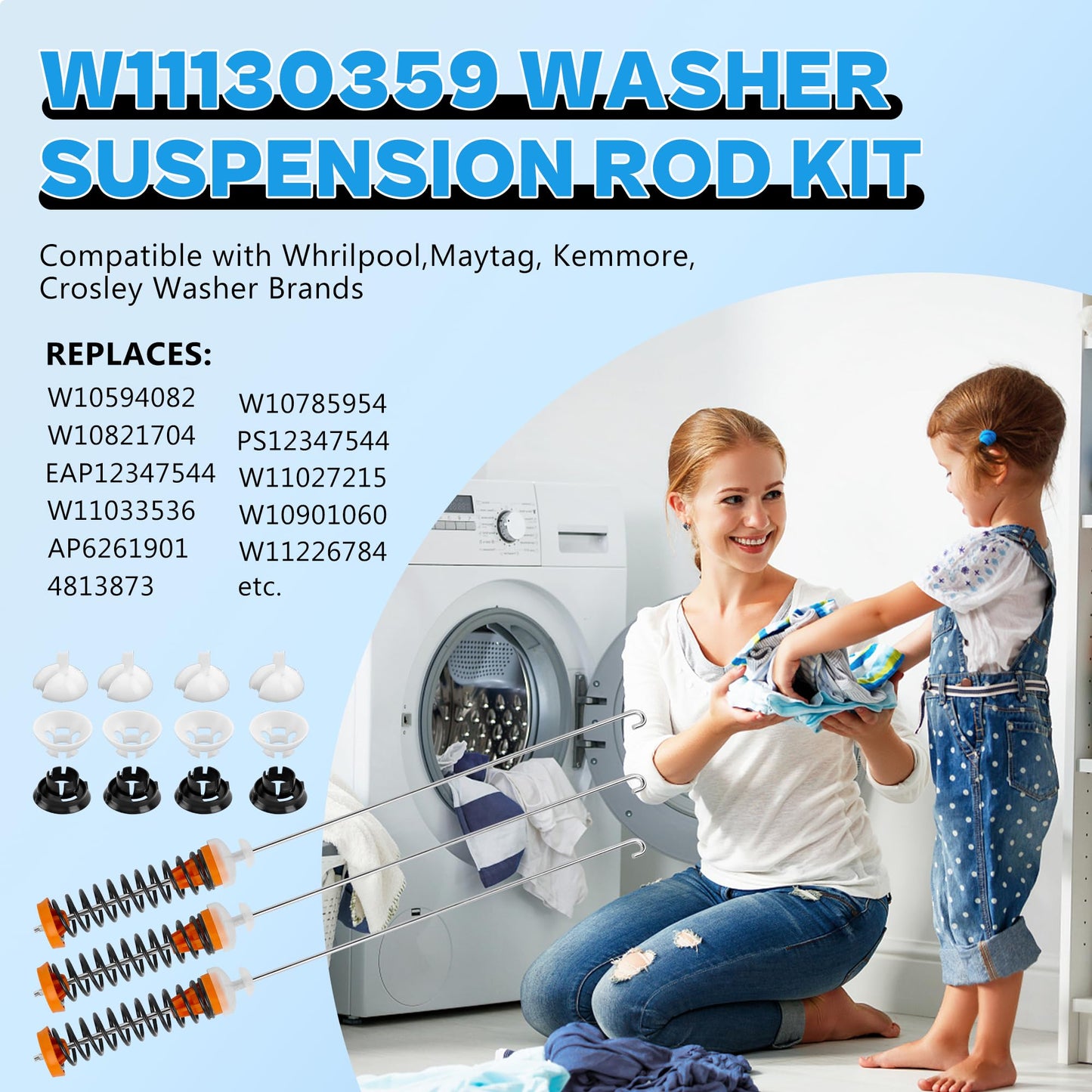 Upgraded MVWB765FW3 MVWB765FW4 WTW7500GC2 W11130359 Washer Suspension Rod Kit for Maytag Whirlpool Kenmore Washer WTW7040DW0 MVWB765FC3 7MWTW7000EW0 7MWTW7300EW0 WTW7500GW0 11026132413