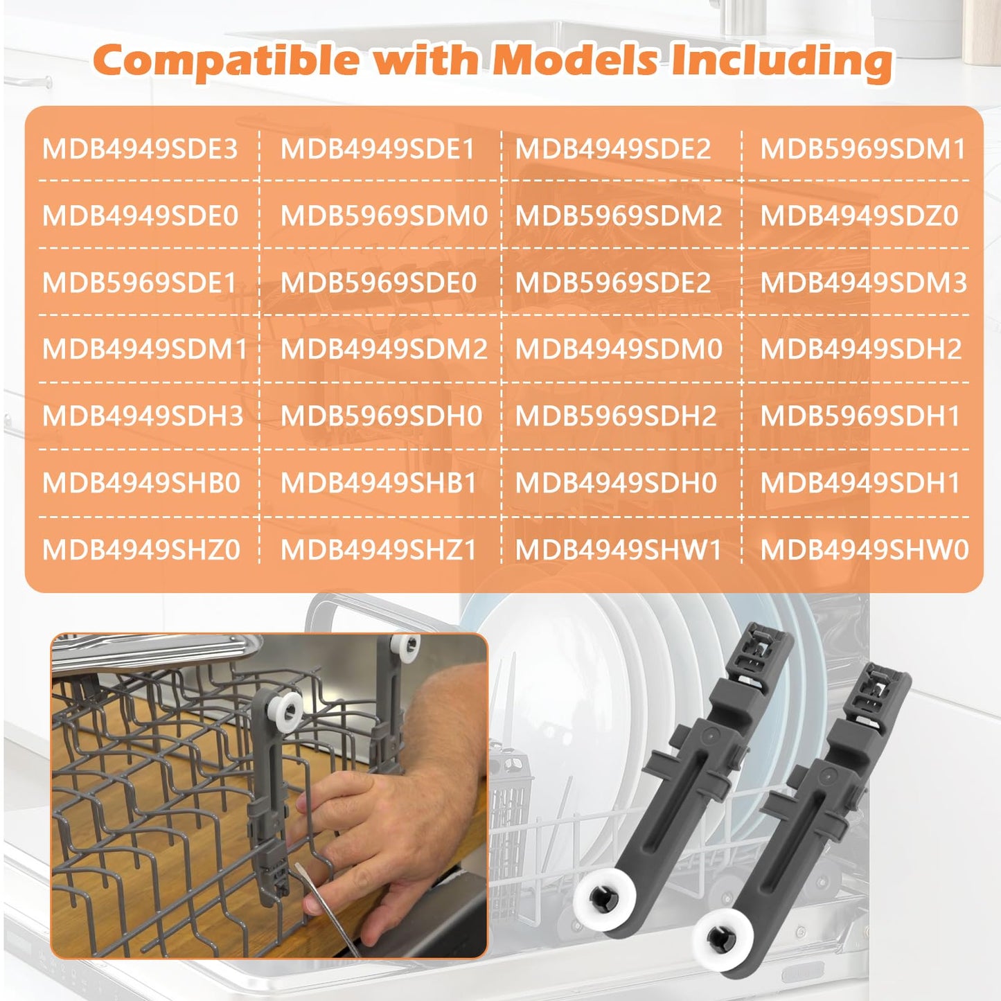 W10571738 3449627 Dishwasher Upper Dishrack Adjuster and Wheel Assembly Replacement for Whirlpool, Maytag, KitchenAid, Magic Chef Dishwasher Replace Parts PS11756470, WPW10571738, AP6023130 (4 Pack)