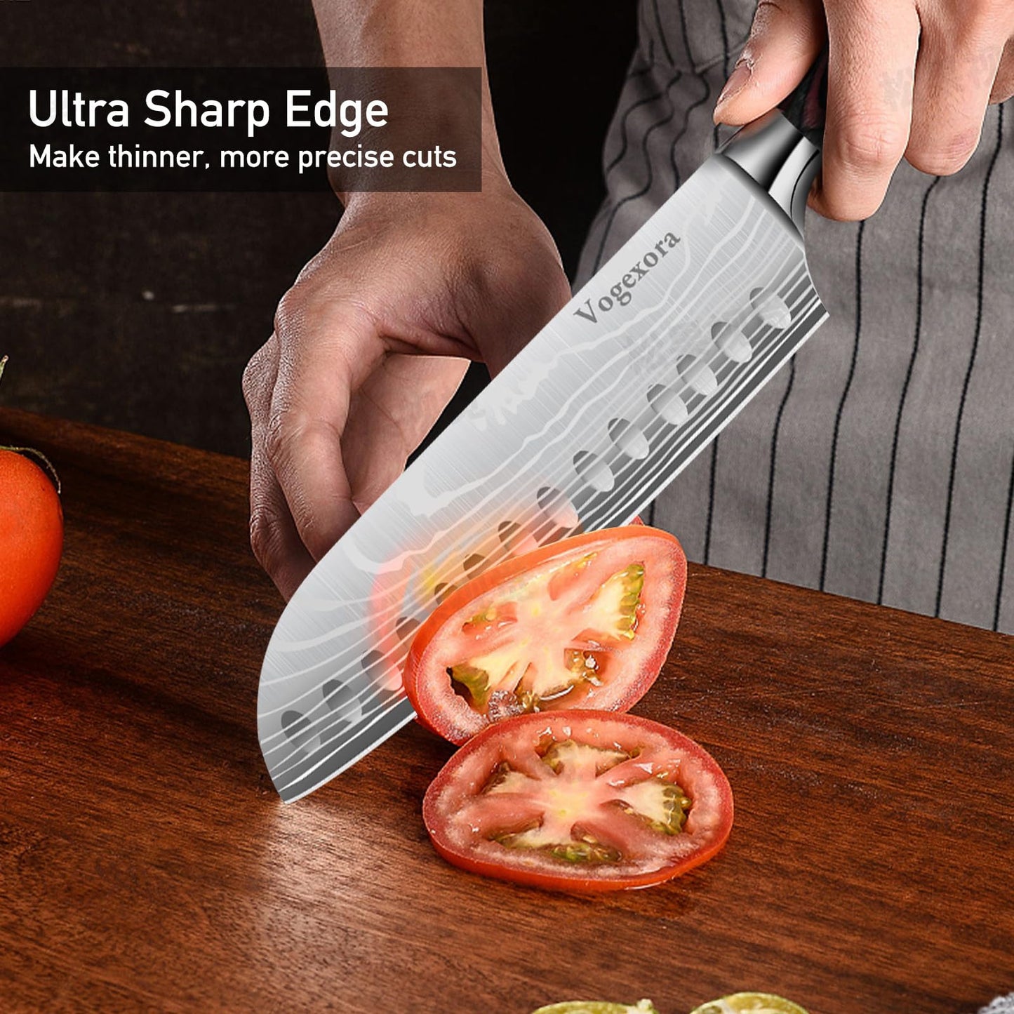 Vorgexora 5 Pcs Chefs Kitchen Sharp Knife Set - Japanese Professional Cooking Cutting Knives for Meat Vegetable Bread and Paring, High Carbon Stainless Steel Santoku