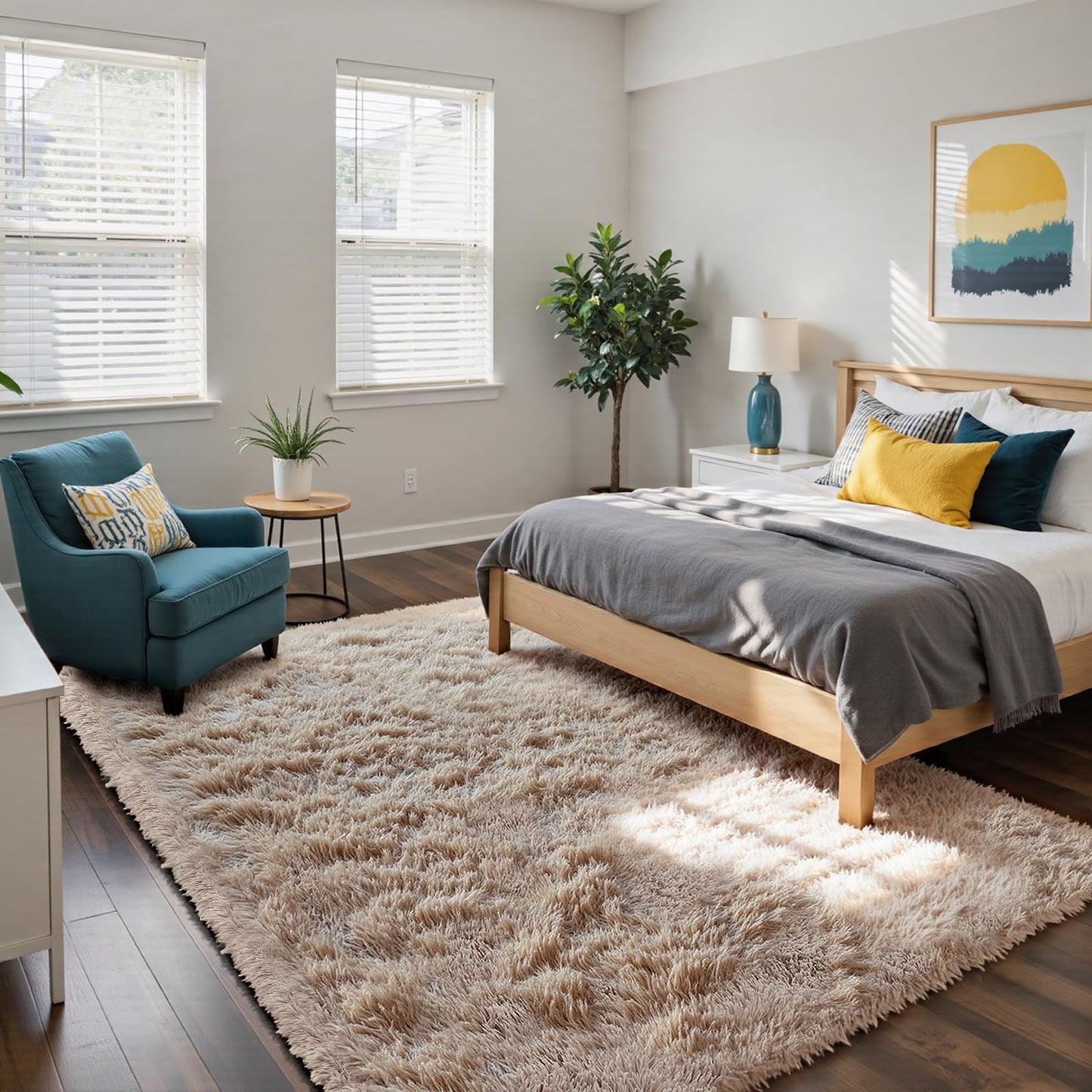 yongyangjuxin Fluffy Rug Shag Area Rug, Beige 8x10 Area Rugs for Living Room, Large Shag Area Rugs for Bedroom Kids Room Home Decor, Upgrade Anti-Skid Rectangular Fuzzy Rugs