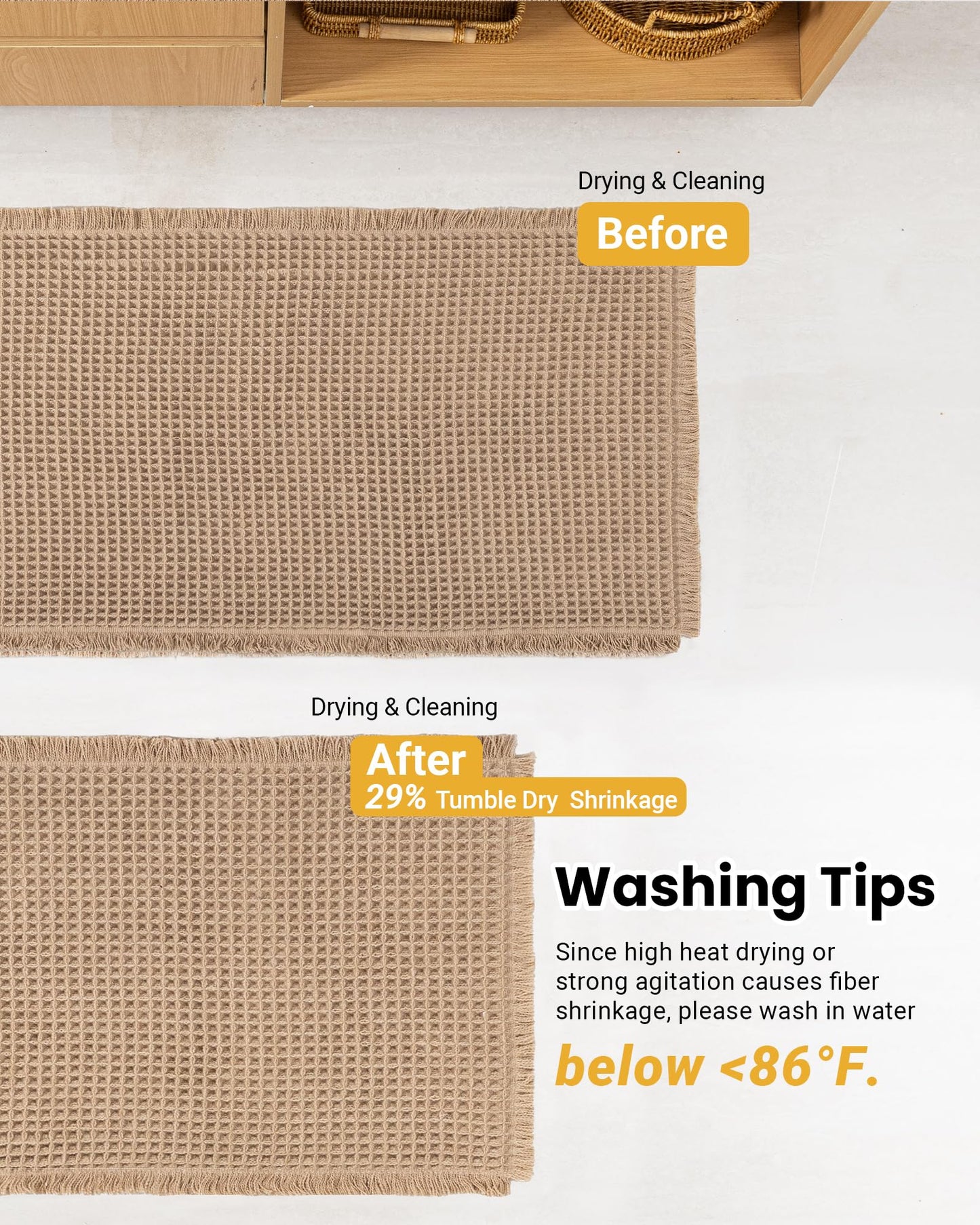 Furicher Large Waffle Bath Mat Set, Non Slip Bath Rug Set, Ultra Absorbent Bath Mats for Bathroom Decor, Extra Soft Floor Kitchen Rugs Sets 2 Piece, Washable Bath Runner Rug, Brown, 20"×47" & 16"×24"
