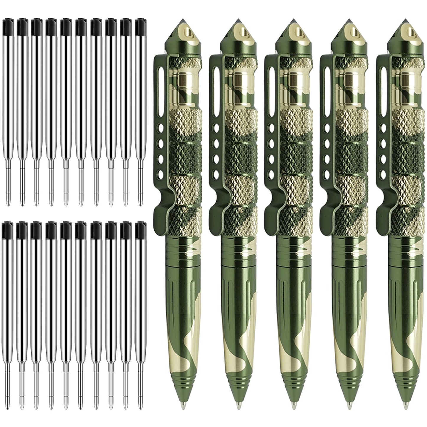Origin-Joy Camouflage Tactical Pen Self Defense, Military EDC Tactical Enforcement Gear, Personal Survival Cool Metal Pen Gifts for Men, Police and Army (AL01, 5 PCS)