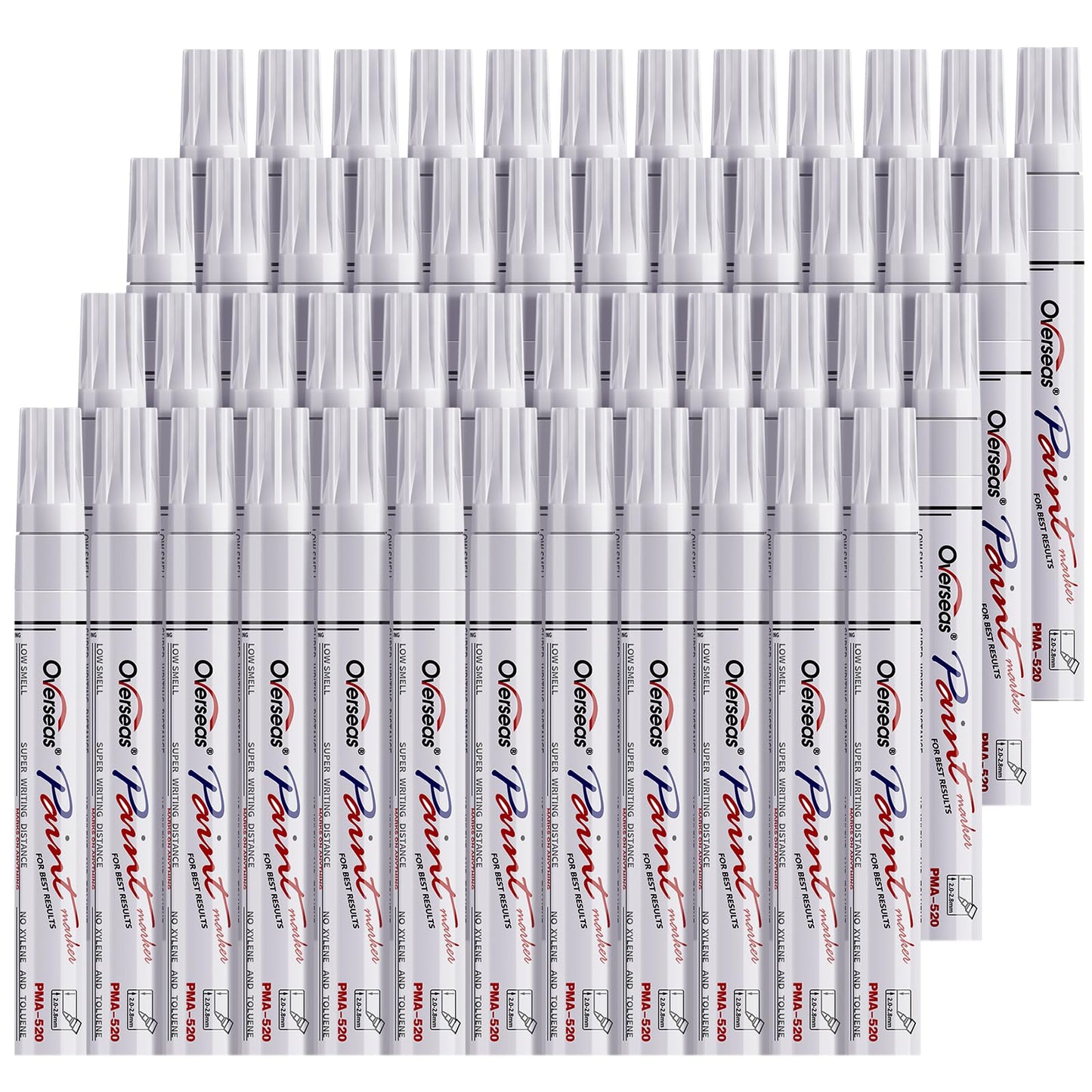 Overseas 48 White Paint Pens, Oil Based Permanent Markers Set - Quick Drying, Waterproof, Fade-Resistant, Medium Tip Paint Markers Bulk for Wood, Metal, Rock, Ceramic, Plastic, Canvas, Glass, Rubber