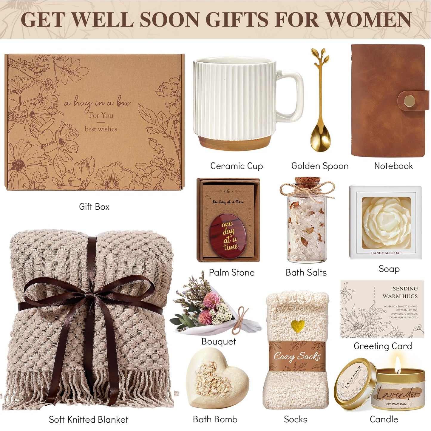 Mothers Day Birthday Gifts for Women, Self Care Gifts Get Well Soon Gift Baskets for Women, Spa Care Package After Surgery Inspirational Thinking of You Sympathy Gifts for Mom Her Wife Sister Friend
