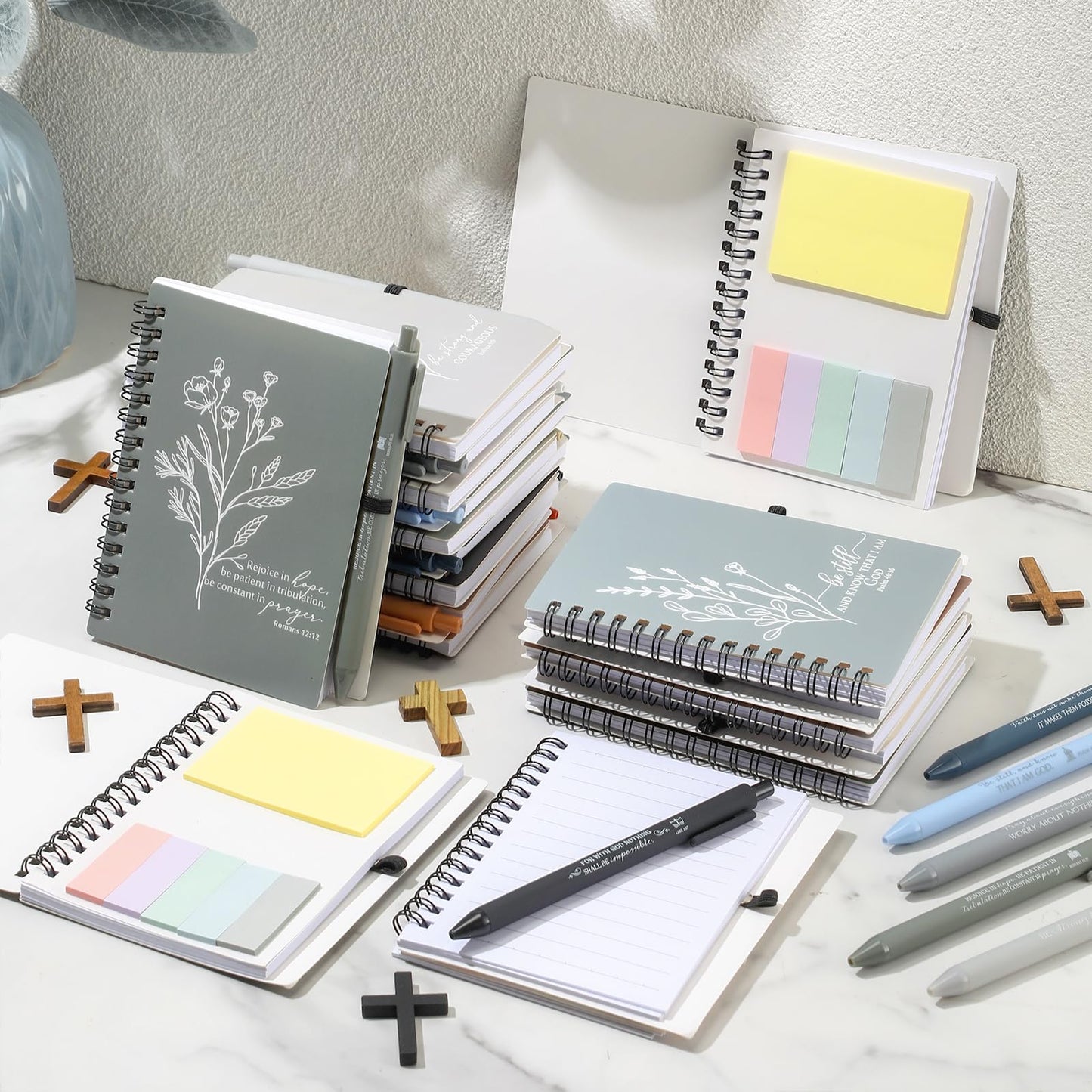 Kosiz 20 Sets Fathers Day Christian Gift Bulk Includes Bible Scripture Spiral Notebook with Sticky Notes Pen Religious Church Prayer Journals for Graduation Sunday School Dad Gift (Morandi Color)