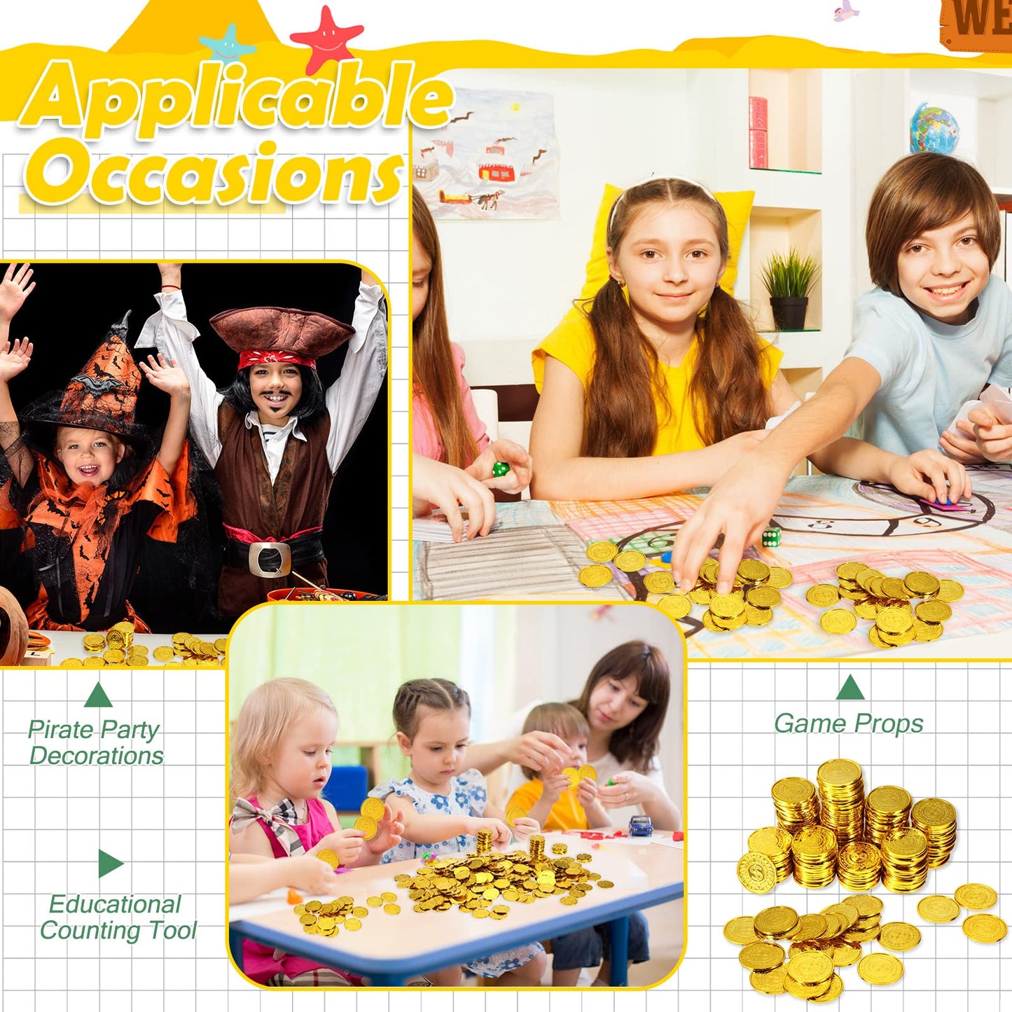 1000 Pcs Pirate Gold Coins Plastic Treasure Play Toy Coins Fake St. Patricks Doubloon for Pirate Party Favors Supplies Treasure Hunt Game Teachers Classroom Reward