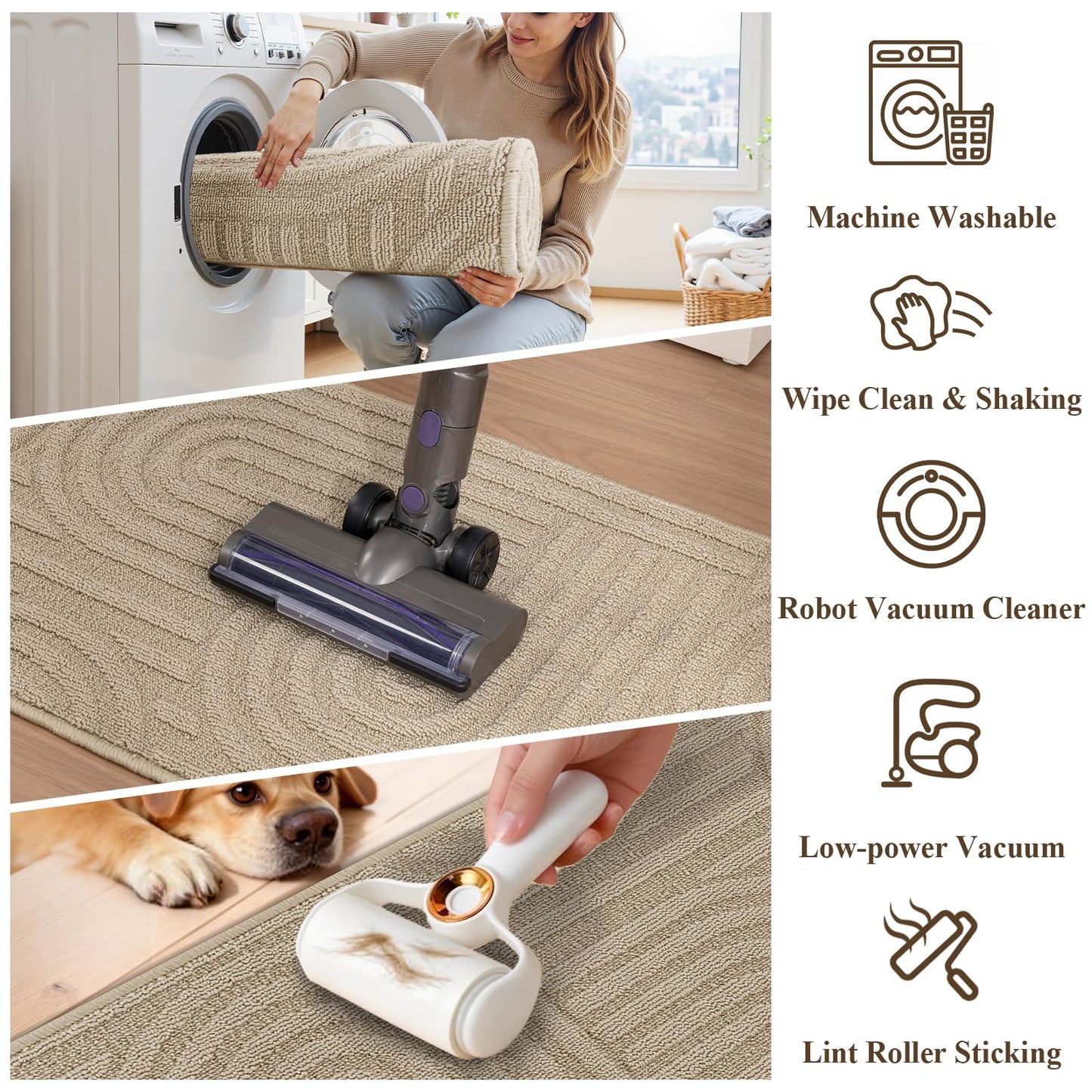 U'Artlines Kitchen Rugs and Mats Set of 3, Non Skid Washable Beige Geometric Kitchen Mats for Floor, Absorbent and Stain Resistant Floor Mat for Laundry, Sink Decor 20x32+20x48+20x59