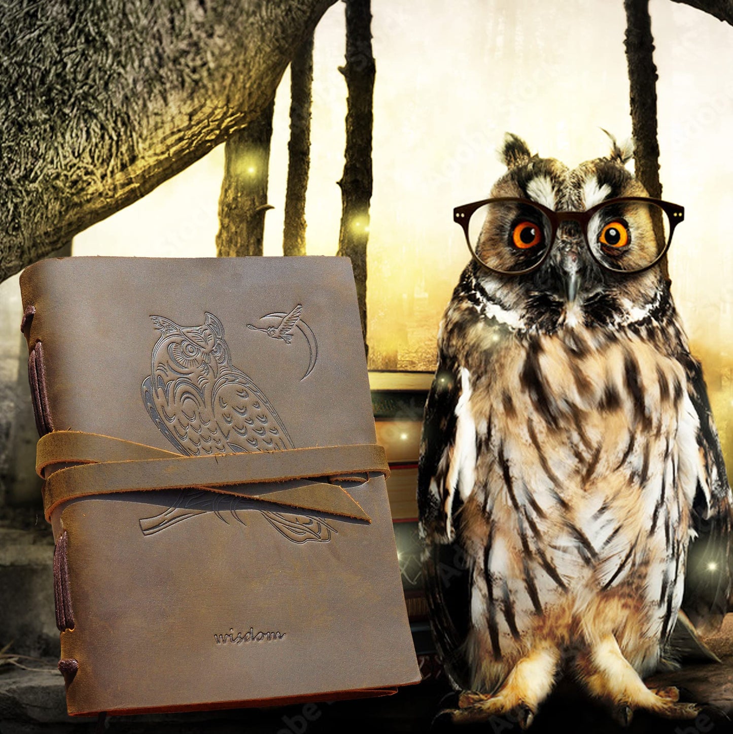 Sovereign-Gear Leather Bound Journal for Men and Women, Handmade Gift Set with Owl Embossed Journal and Stylish Pen, Vintage and Classic, Notebook, Sketchbook, Planner and Diary (300 Pages) (8x6)