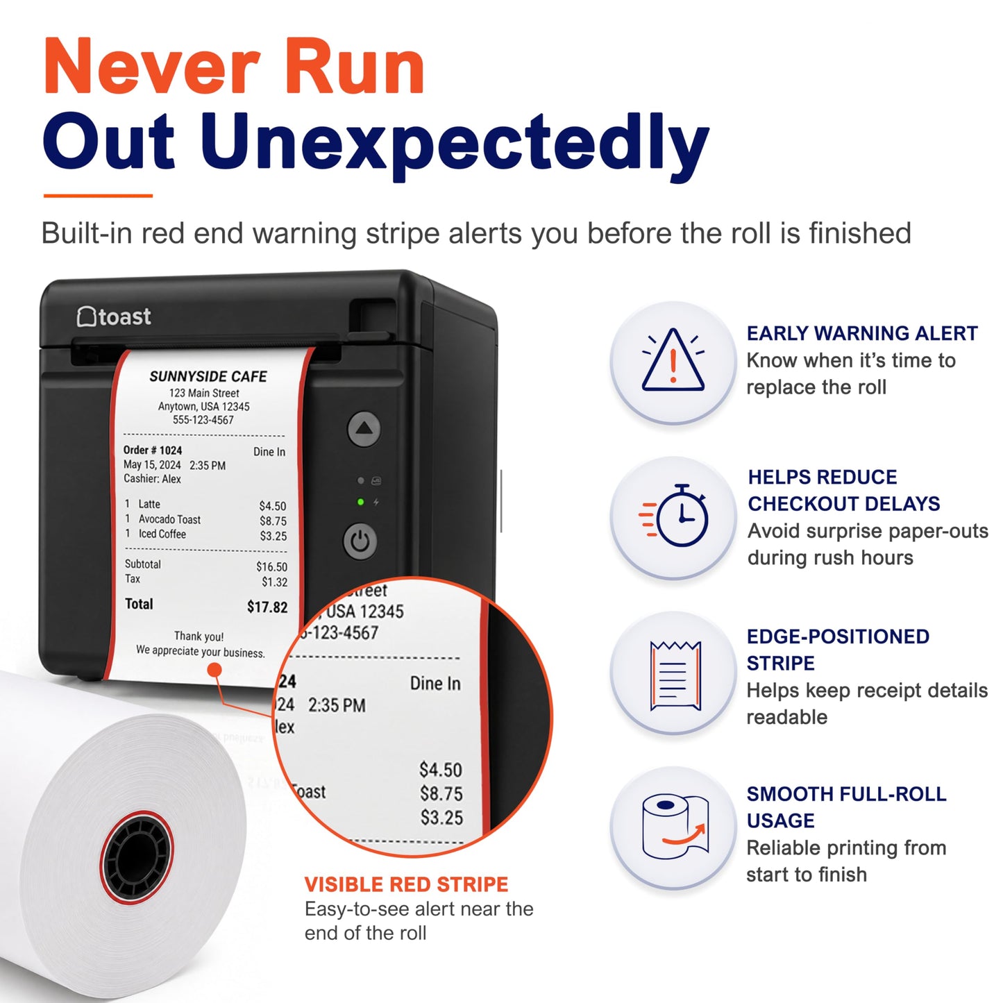 Vonlyst Thermal Printer Paper Roll for Toast TP200 Receipt Printer Point of Sale (24 rolls)