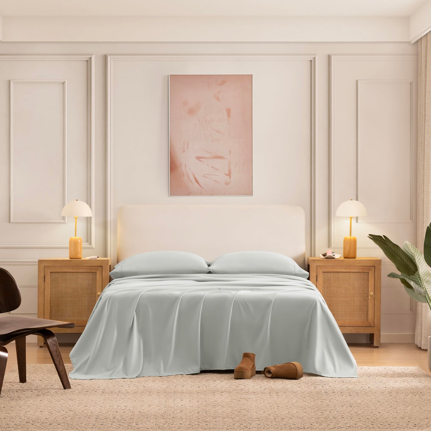 UGG Hedi Queen Sheet Set 4-Piece Luxury Cooling Sheets Deep Pockets Premium Bedding with 2 Pillow Shams Hypoallergenic Machine Washable Soft Lightweight Bed Set for Bedroom, Queen, Mineral Green