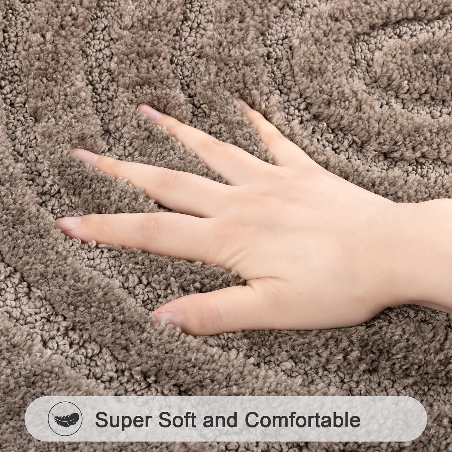 HEBE Bathroom Rugs Set 5 Piece, Plush Absorbent Bath Mats for Bathroom, Non Slip Machine Washable Bath Mat Set with Toilet Cover, Bath Runner and U-Shaped Contour Toilet Rug, Coffee