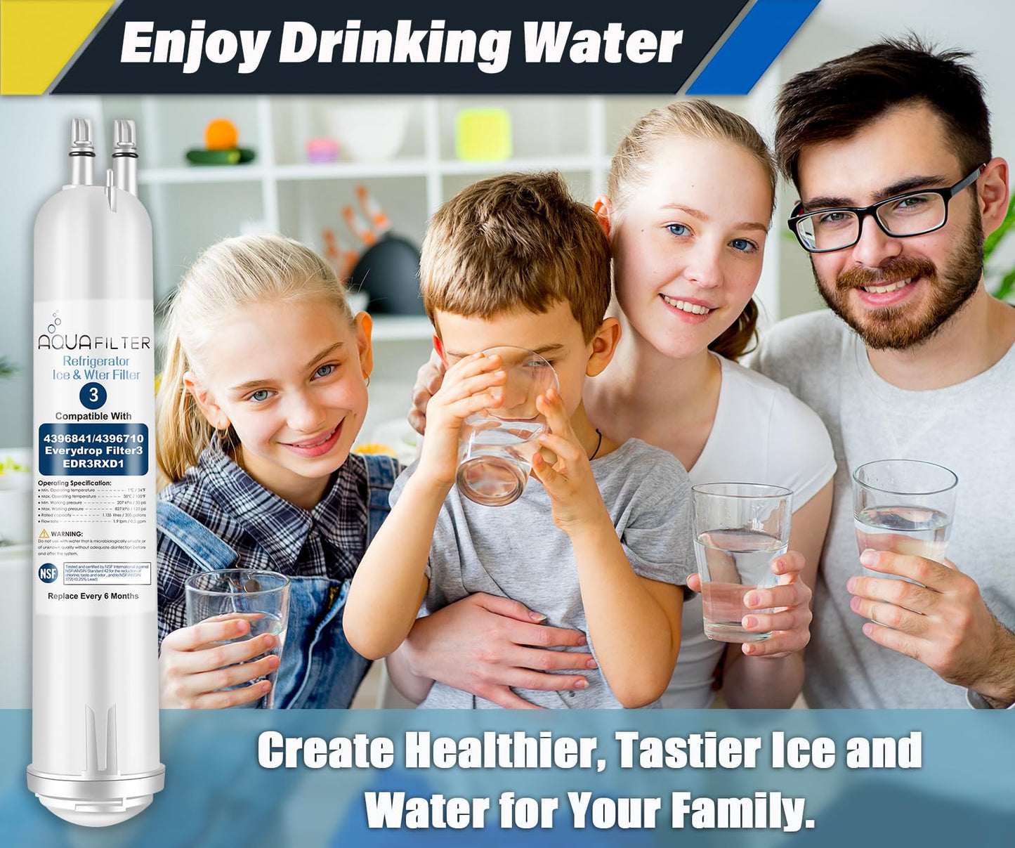 FILTER3 4396841 Refrigerator Water Filter Replacement Compatible with 4396841 4396710 EDR3RXD1 EDR3RXD1B Filter 3 P1WB2 P2RFWG2, 46-9030, Pur W10121145 W10121146 (4-PACK)