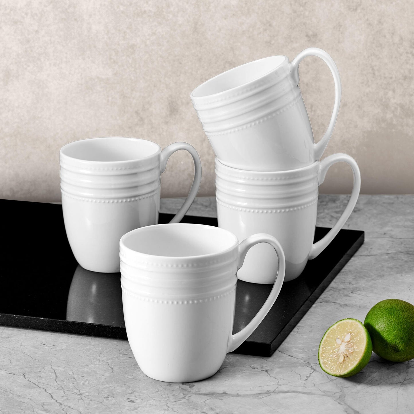 Mikasa Kamryn Vegan Bone China Lightweight Set of 4 Mugs, 13.5 Ounce