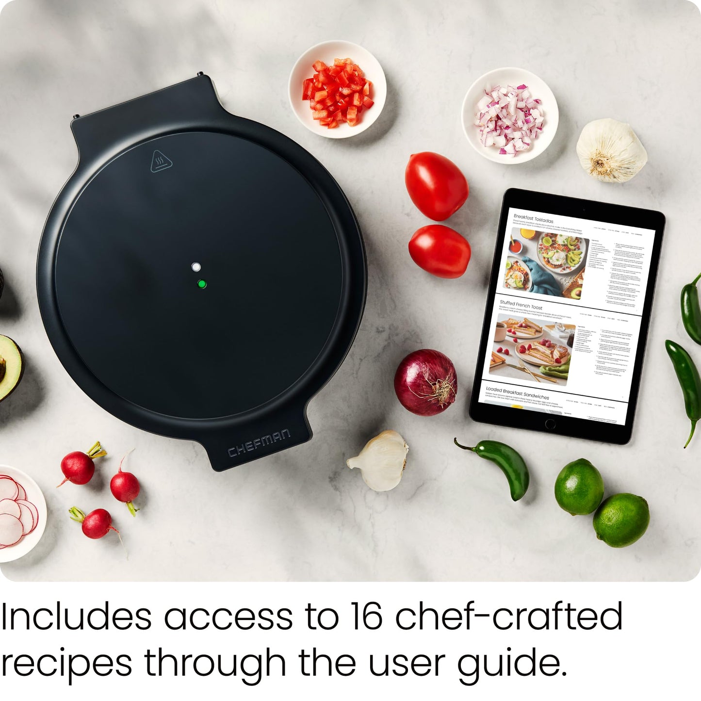 Chefman Everything Maker & Pizza Oven – 1440W Countertop Electric Pizza Maker with 12” Nonstick Cooking Plates, Plus Makes Quesadillas, Omelettes and More, with Indicator Lights and Vertical Storage