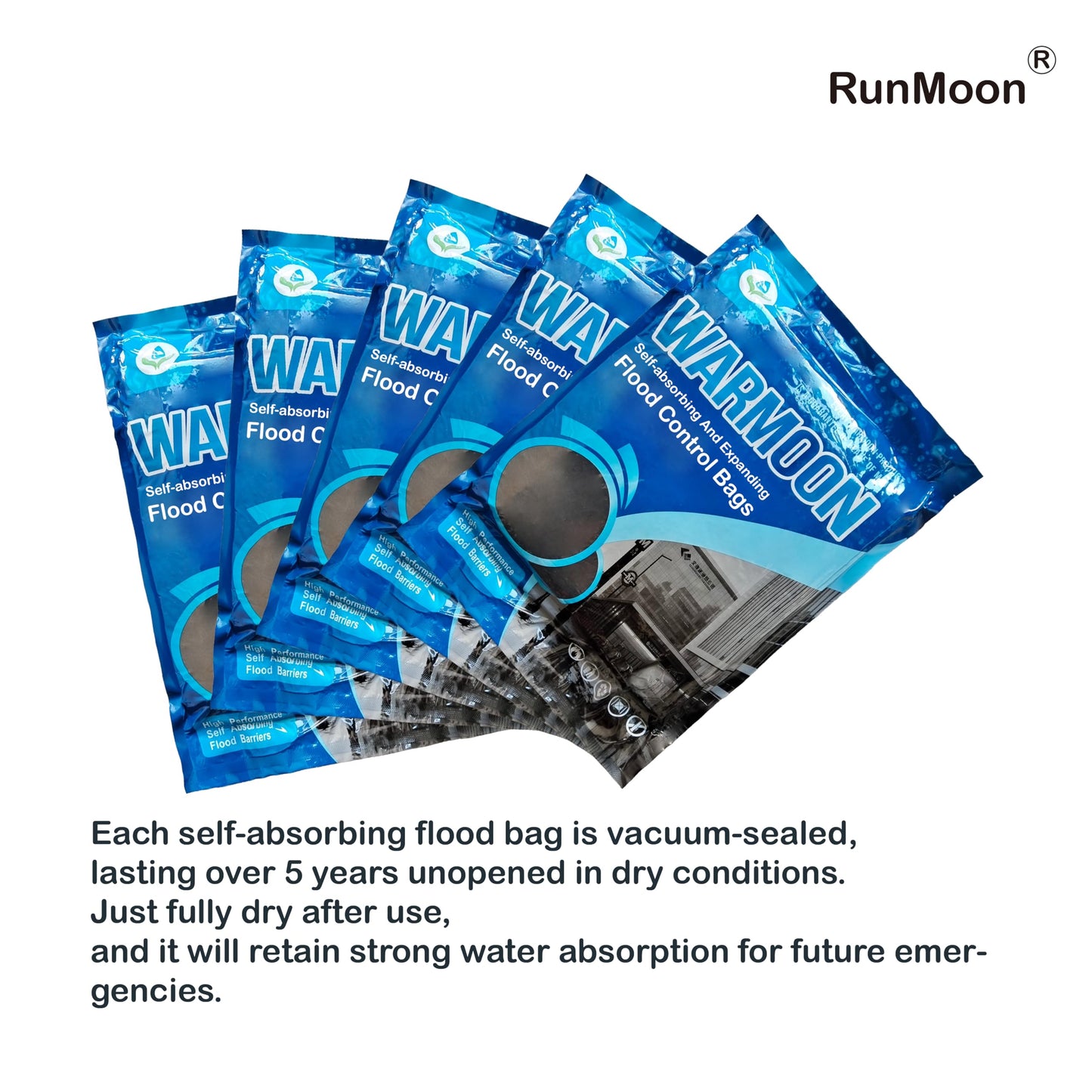Warmoon Self-Absorbing Flood Barriers (8/10/12ft) - Sandless Water Activated Bags, Reusable Flood Protection for Home & Commercial Use (8ft (2-Pack))
