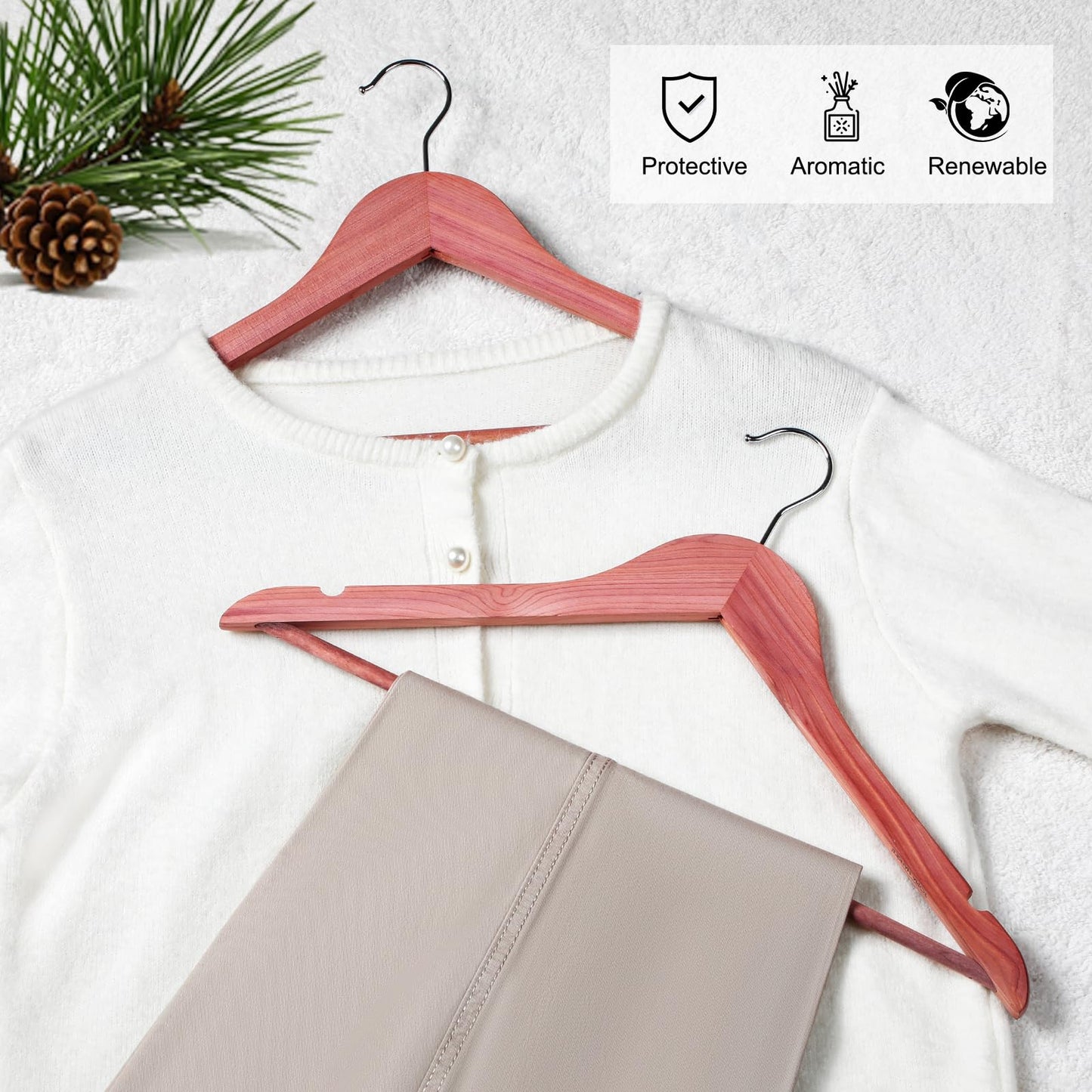 TOPIA HANGER American Red Cedar Wooden Hangers 30 Pack, Clothes Hangers for Closet, Wood Suit Hangers with Smooth Cut Notches, 360°Flexible Hook, Non-Slip Pants Bar(Natural)-CT07C30