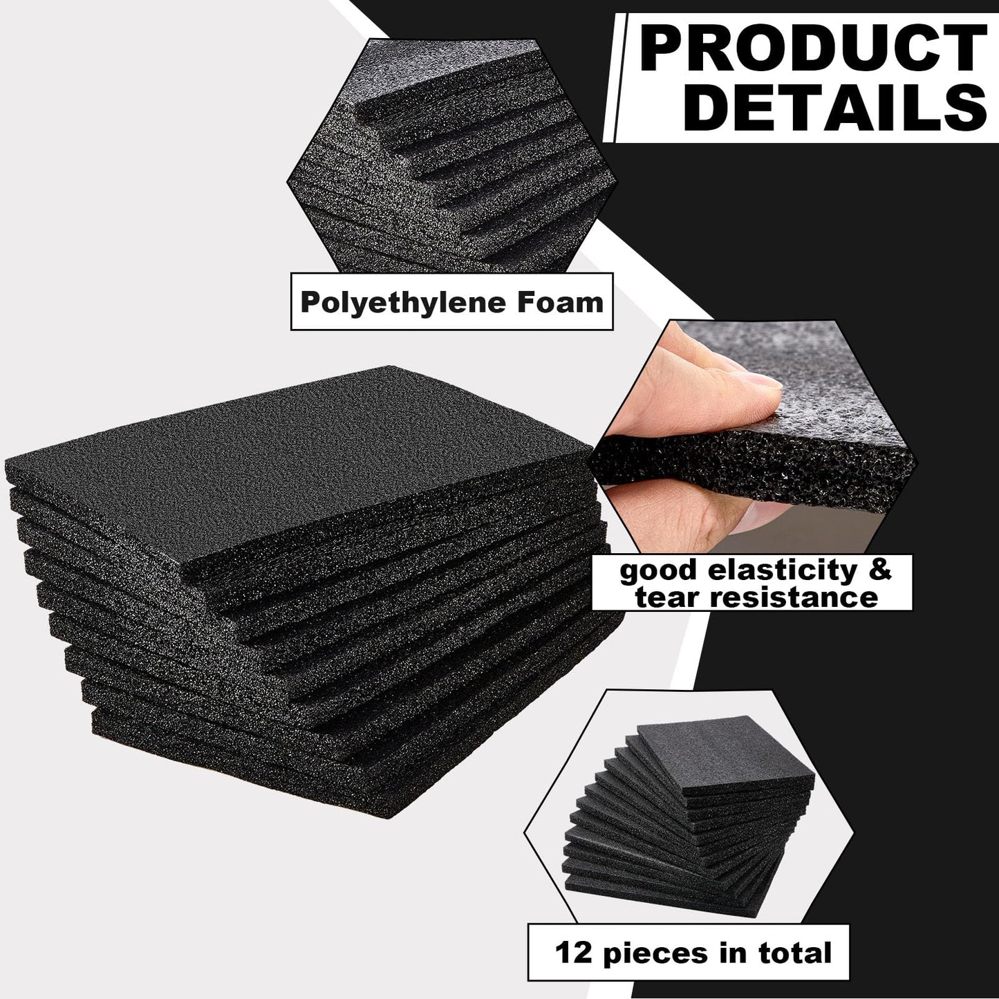 Frienda 24 Pcs 12" x 8" x 0.5" Polyethylene Foam Sheet Thick Black Packing Foam Padding Customizable PE Board Cushion Inserts for Cases Craft Shipping Moving DIY Projects Toolbox Storage