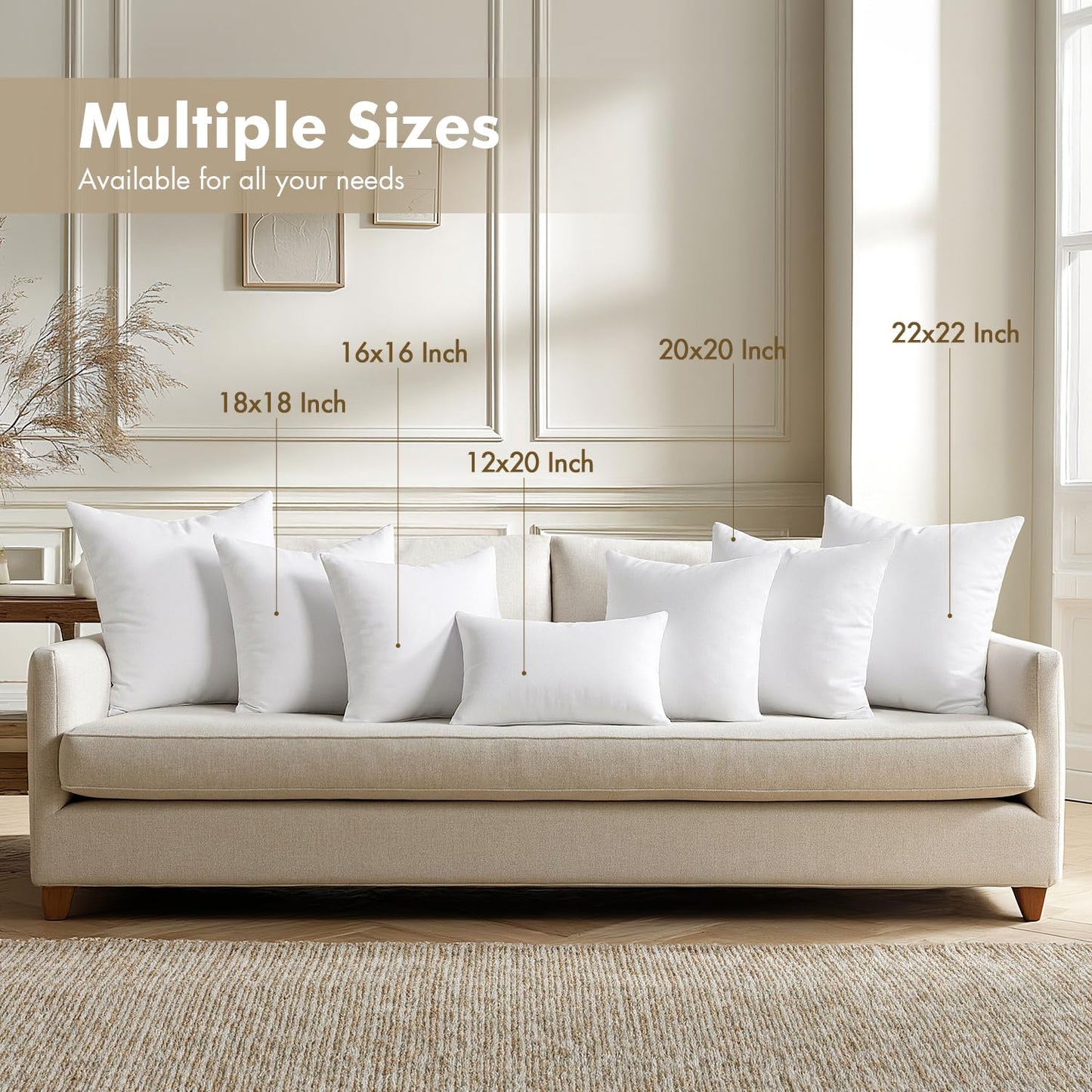 MIULEE Pillows Inserts, Pack of 4 20x20 Inch 100% Virgin Microfiber Filling Throw Pillows for Bed Couch Sofa