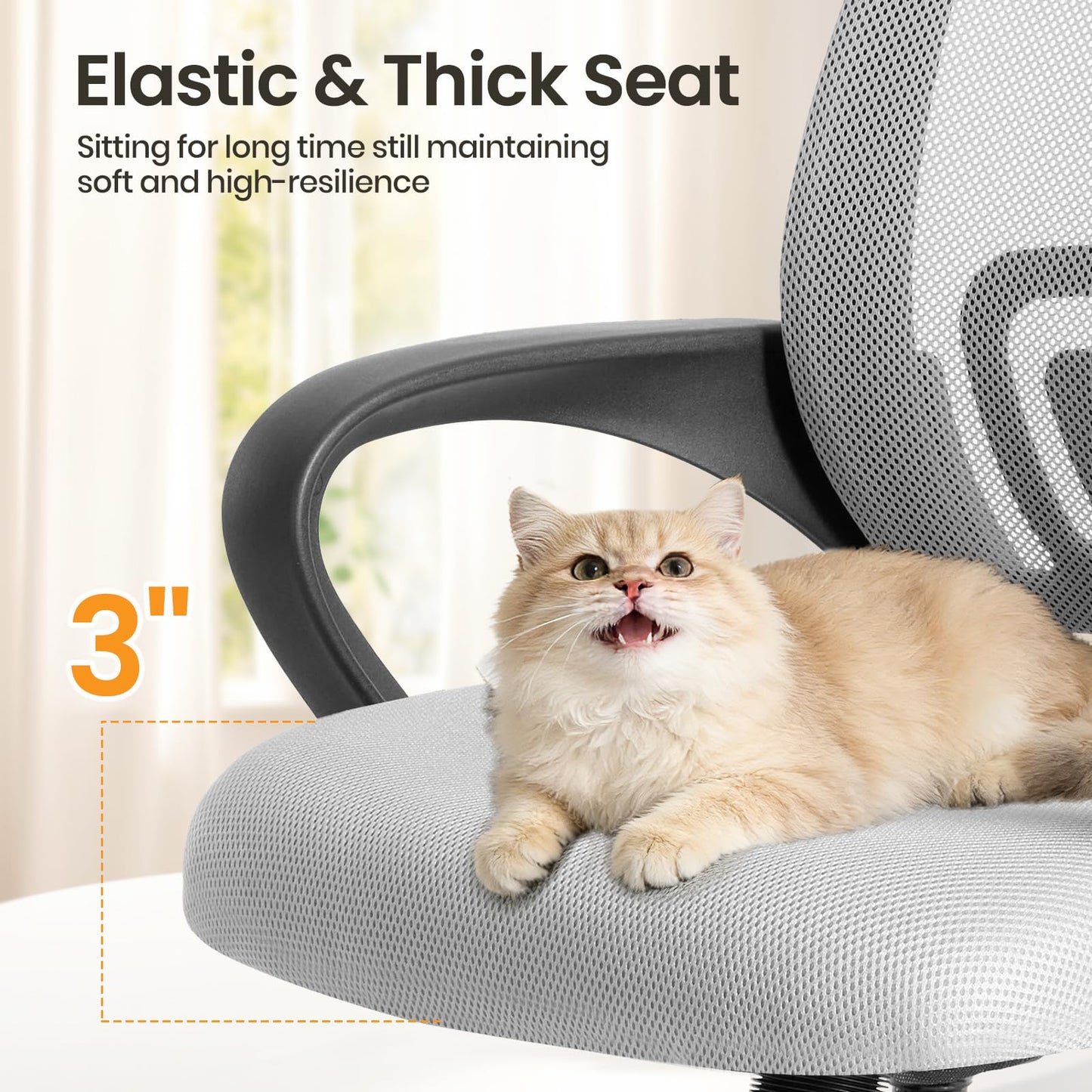 OLIXIS Office Desk Chair - Ergonomic Mid Back with Lumbar Support & Rocking Mode, Height Adjustable with Fixed Armrest, Storage Back for Computer, Gaming, Conference, Meeting Room, 360° Swivel, Grey