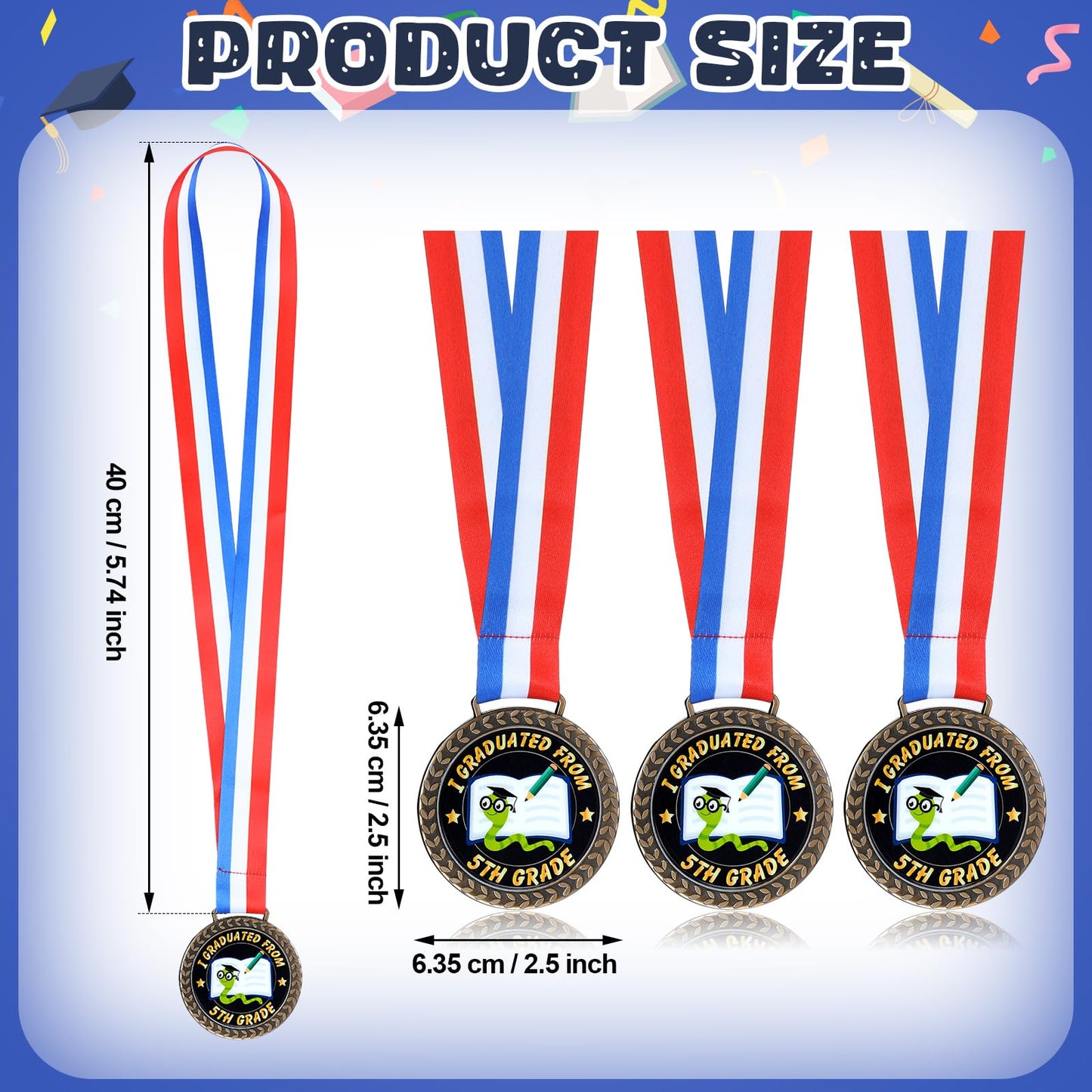 Landical 30 Pcs Gold Fifth Grade Graduation Medals 2.5" I Graduated from 5th Grade Award Medals Preschool Kindergarten Kids Graduation Gifts for Students