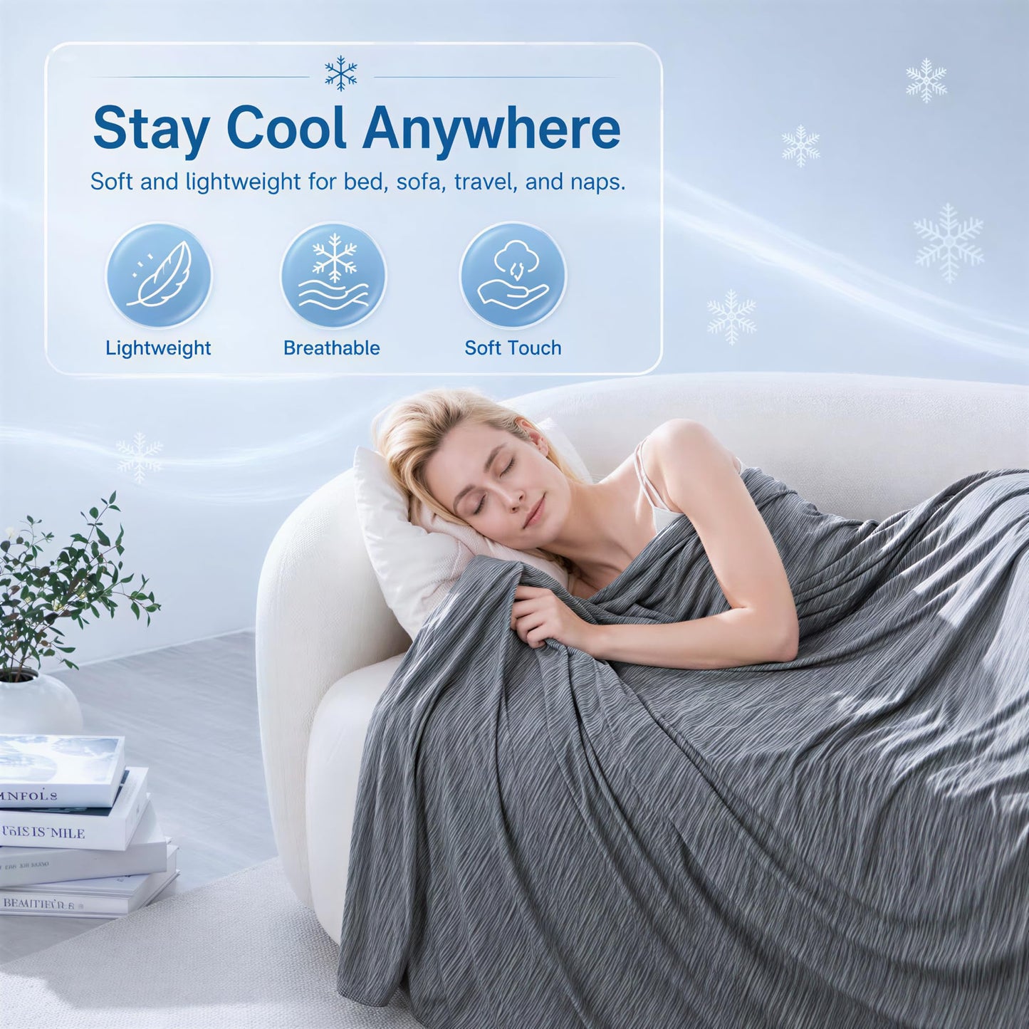 Queen Size Cooling Blanket for Hot Sleepers - Lightweight Breathable Cool Cold Blanket - Keep Cool for Night Sweats, Soft Thin Summer Blankets for Bed Couch Sofa, (Dark Gray, 90"x90")