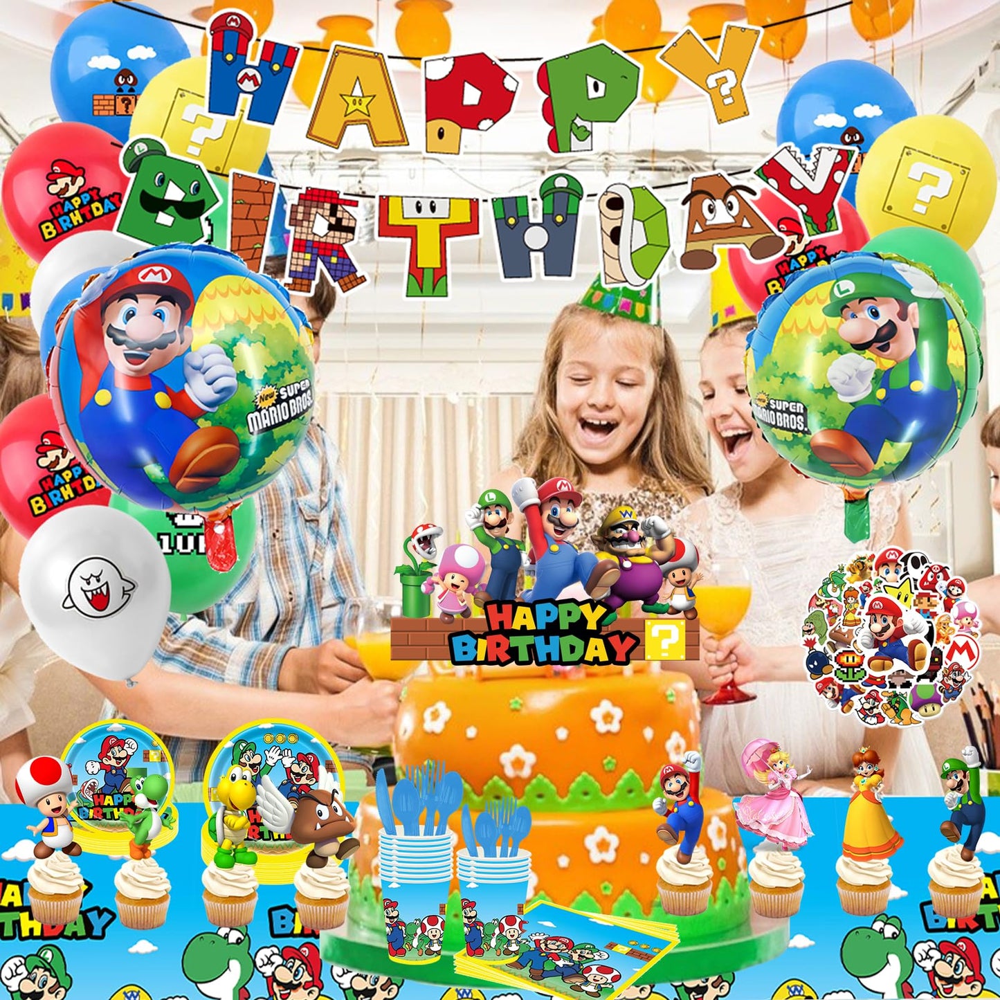 188 PCS Birthday Party Supplies, Party Decorations Includes Balloons, Film Balloons, Plates, Cups, Banners, Knives, Forks, Spoons, Napkins, Stickers, Cake Topper, Cupcake Toppers, Tablecloth