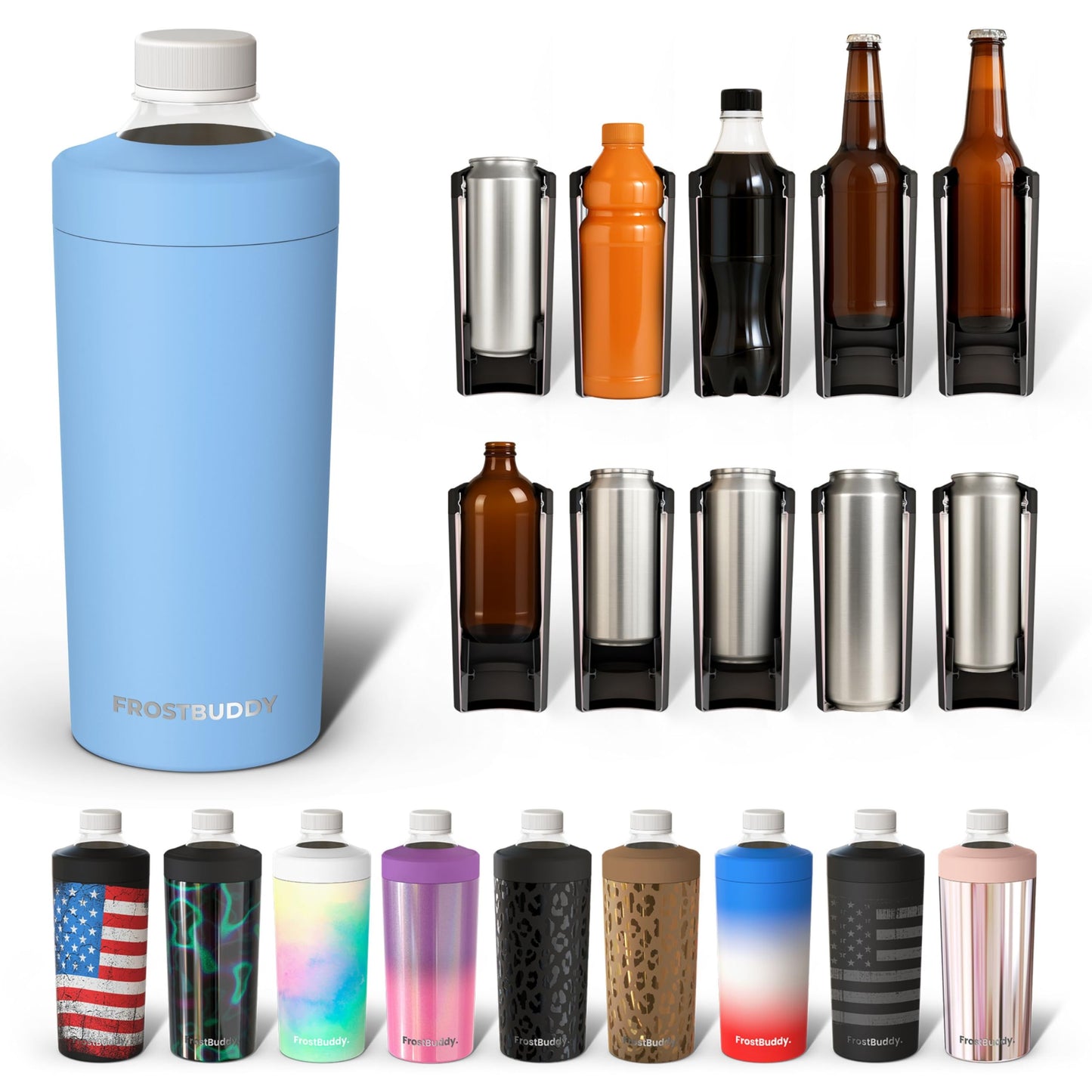Universal Buddy XL Can Cooler by Frost Buddy - Fits 12-ounce, 16-ounce, 20-ounce, and 24-ounce Cans and Bottles - Keep Your Drinks Refreshingly Chilled for over 12 hours (Nebula)