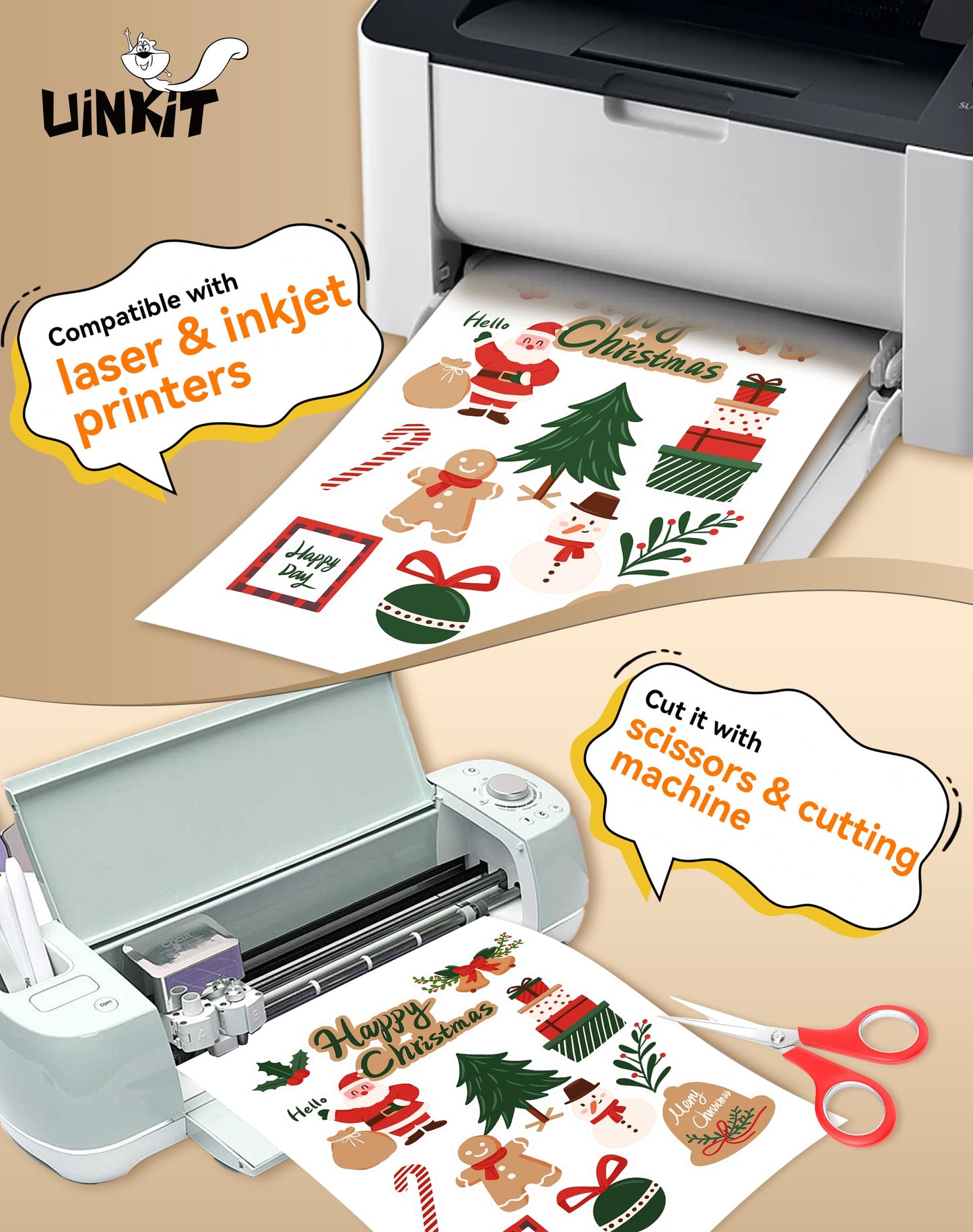 Uinkit Matte Sticker Paper 50 Sheets - Printable Vinyl Sticker Paper for Inkjet & Laser Printers, Waterproof Tear-Resistant Decals for Crafts, Labels & Small Projects (11"x17")