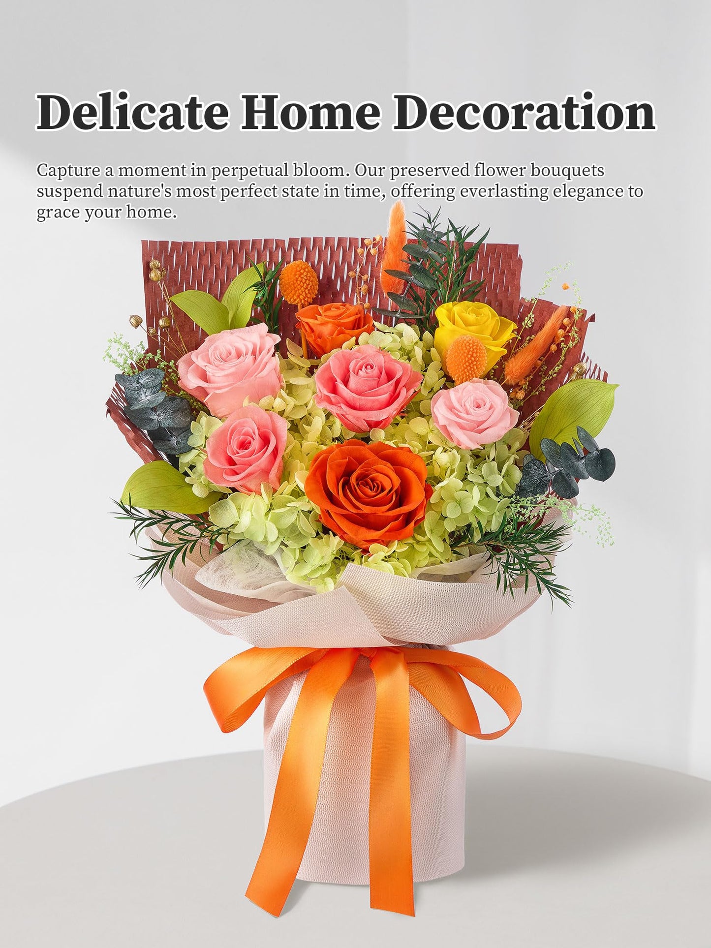 Flomoon Forever Flowers Gifts for Mom, Mothers Day Preserved Flowers Bouquet Birthday Gifts for Women, Preserved Roses for Grandma Wife Anniversary Valentines Day Christmas (7Roses, Orange)