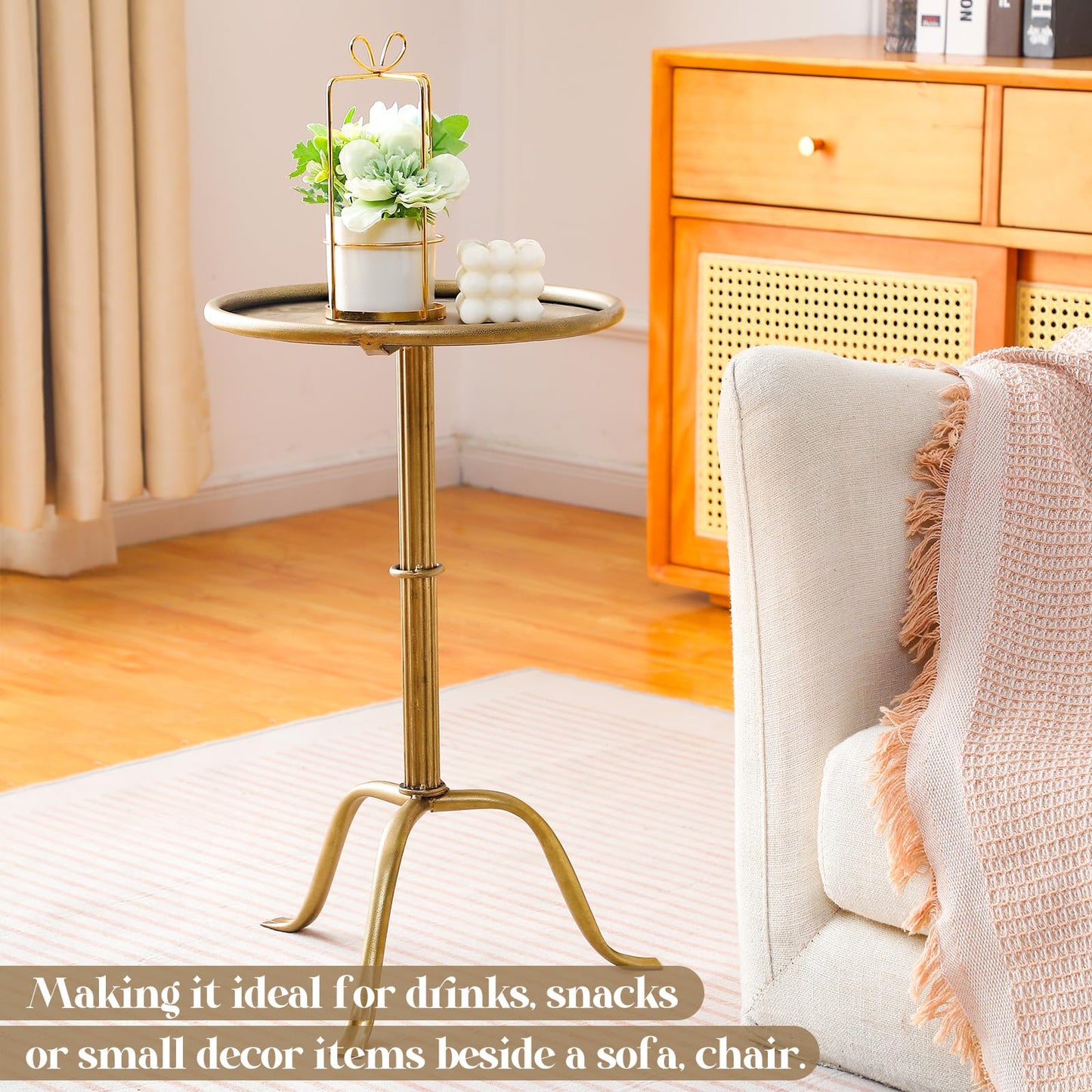 RattanView 1 Pcs Metal Martini Table Bronze Small Round Drink Table12.5 x 12.5 x 27.75 Inches Pedestal Iron Side Tables for Small Spaces Bedroom Living Room