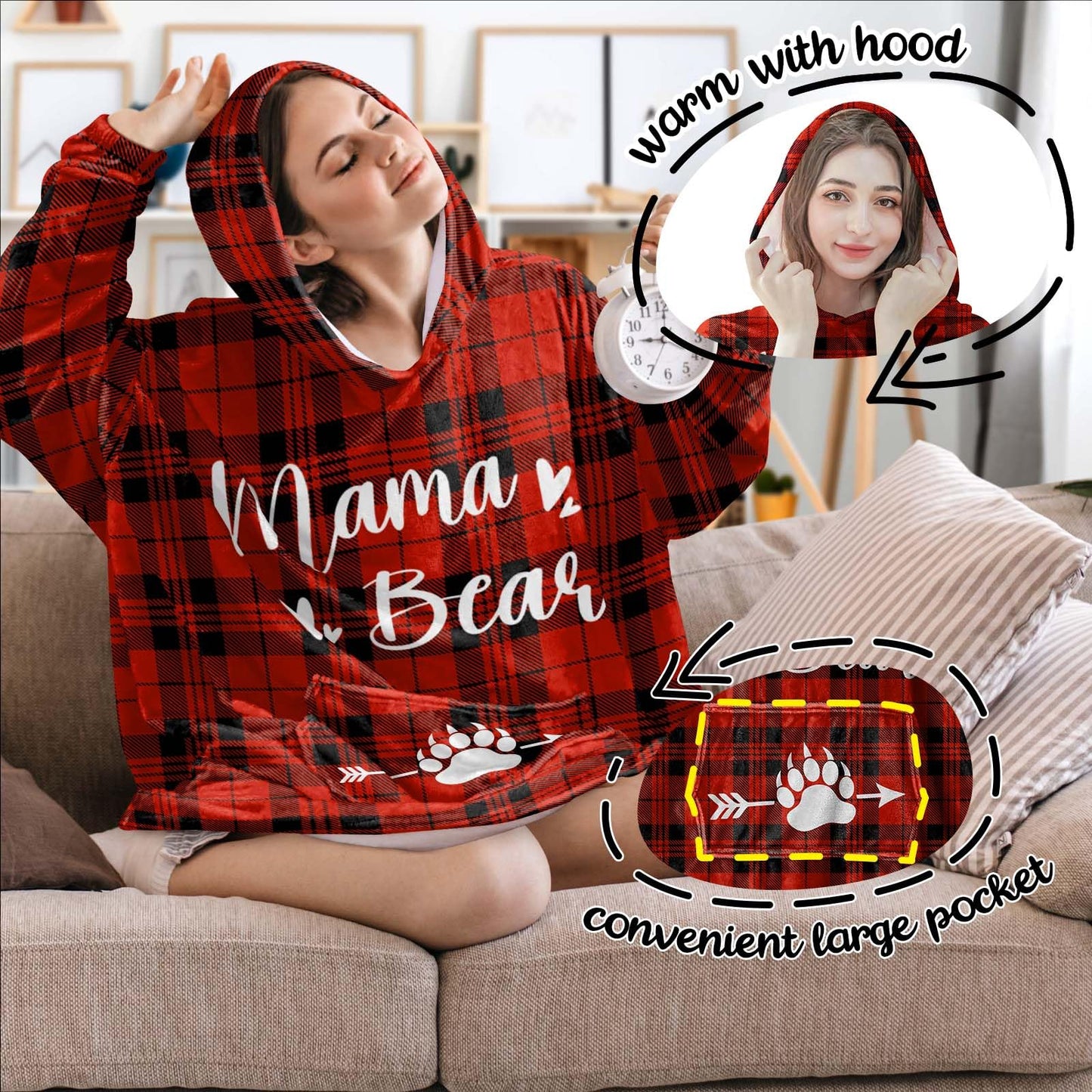 Gifts for Mom Bear Wearable Blanket Hoodie - Mom Christmas Birthday Gifts from Daughter Son - Love You Mama for Mothers Day Blanket