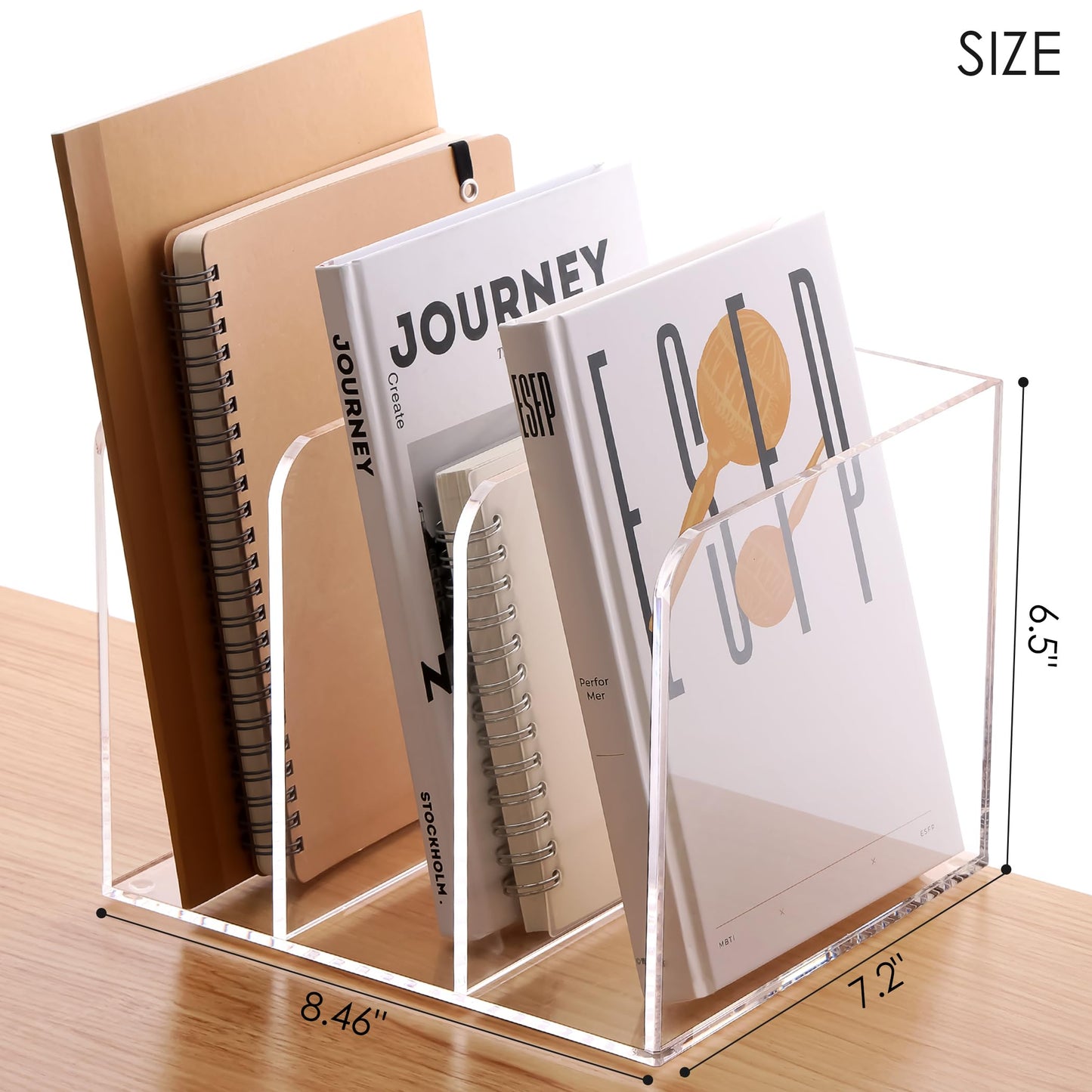 SANRUI Clear Acrylic File Organizer - 3 Compartments Magazine Holder, Vertical File Sorter for Home Office/Classroom/Dorm, Non-Slip Desk File Rack, No Assembly Required, B5 Size