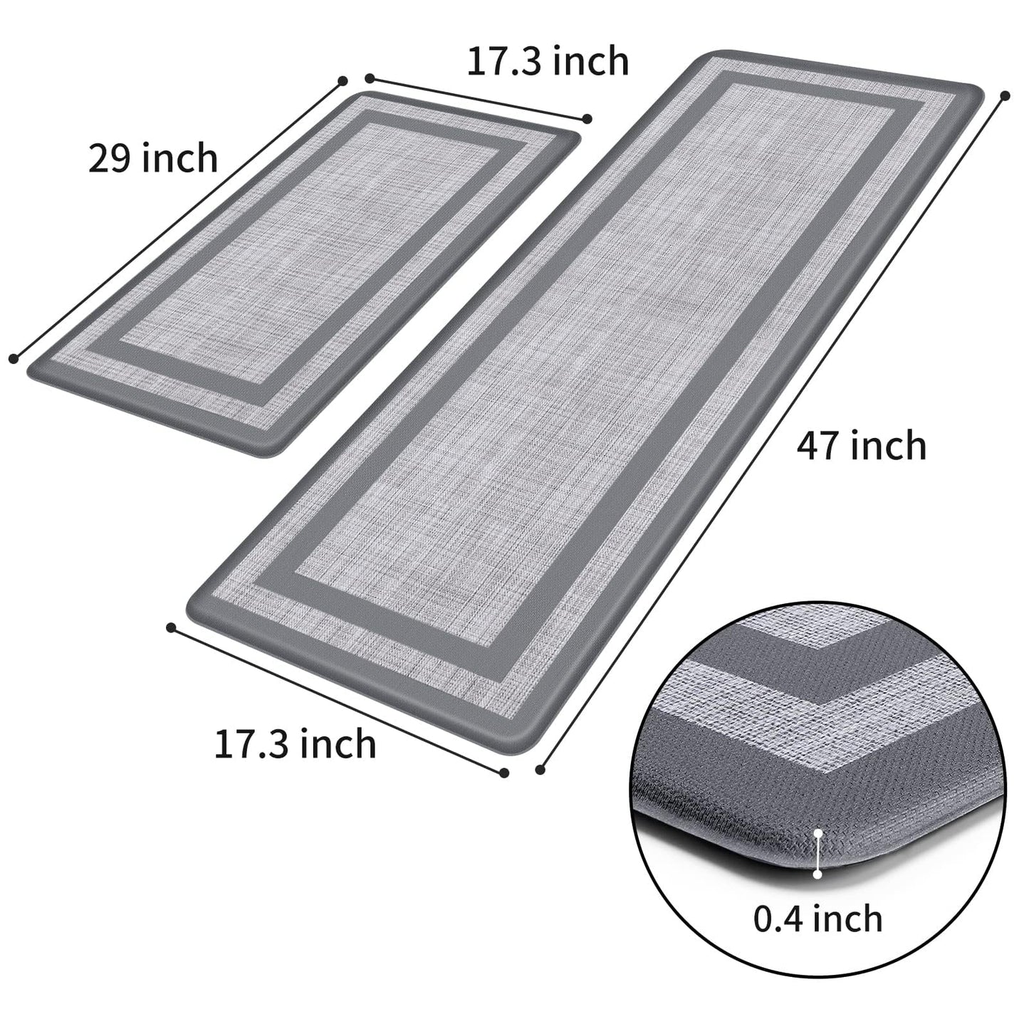 Mattitude Kitchen Mats Set of 2,Cushioned Anti-Fatigue Non-Skid Rug Sets Ergonomic Comfort Standing Mat for Kitchen, Floor, Office, Sink, Laundry, Gray and Gray