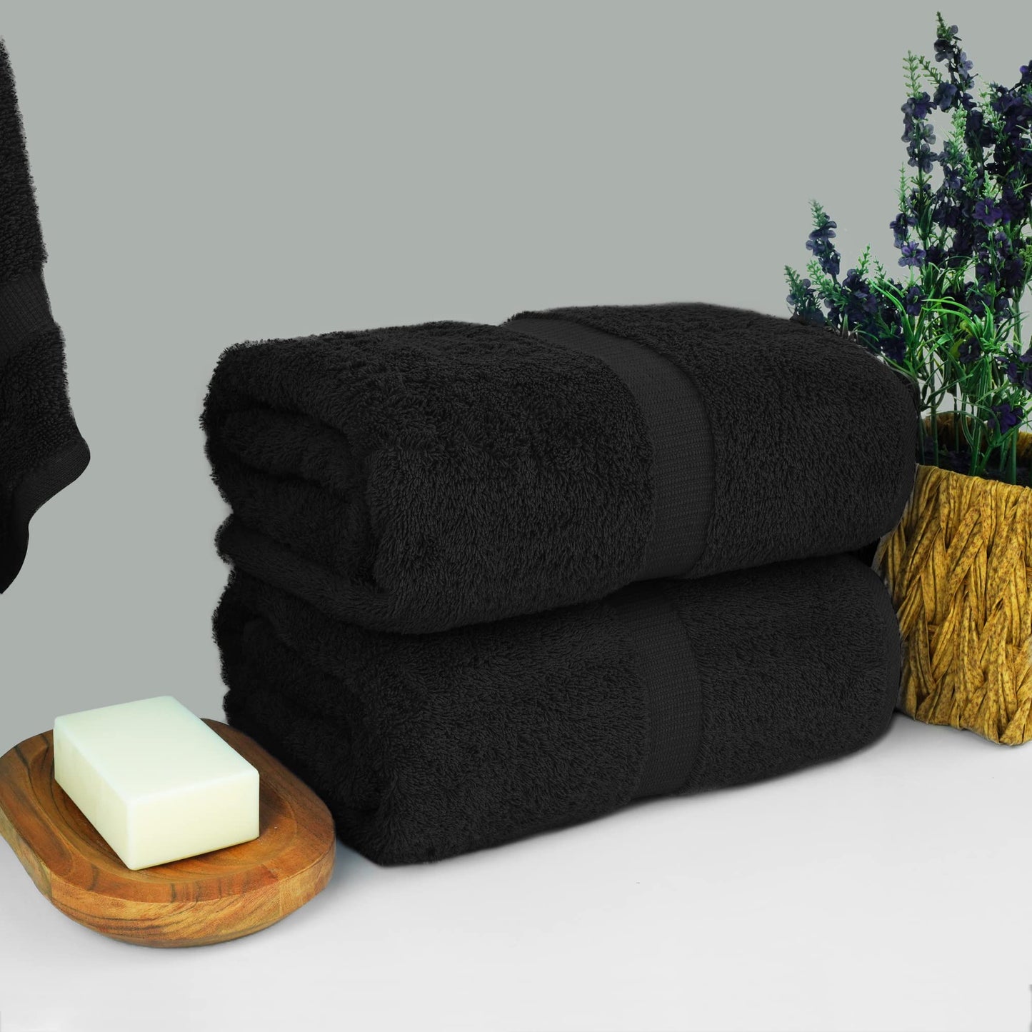 Chakir Turkish Linens 4 Piece Bath Towel Set, 100% Cotton Luxury Turkish Towels for Bathroom, Soft Absorbent Bath Towels, 27 x 54 Inches, Black