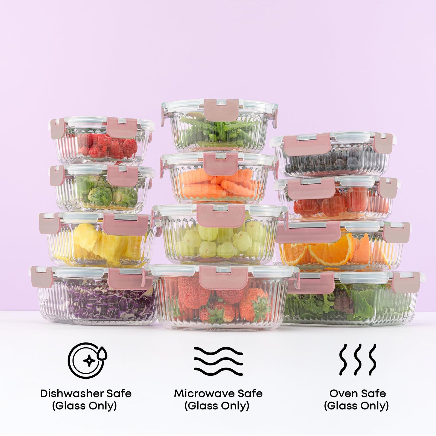 JoyJolt 24pc Borosilicate Glass Storage Containers with Lids | 12 Airtight/Freezer Safe Food Storage Containers for Pantry and Kitchen | Meal Prep Container for Lunch | Glass Tupperware Set