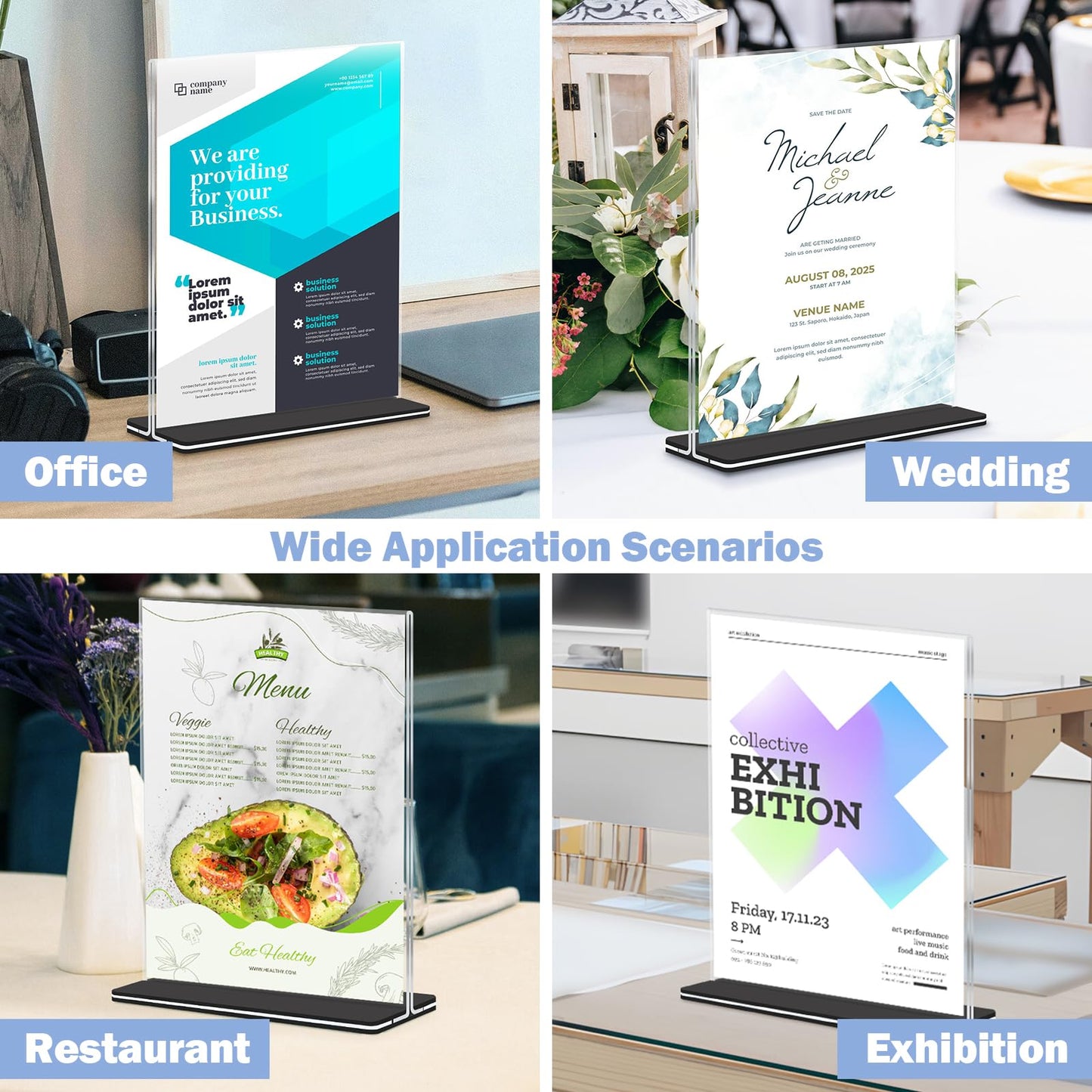 Succwoah Acrylic Sign Holder 5 x 7, 24 Pack Clear Double-Sided Acrylic Display Stand for Vertical Tabletop Use, Perfect for Menus, Flyers, and Paper in Restaurants, Hotels, Office