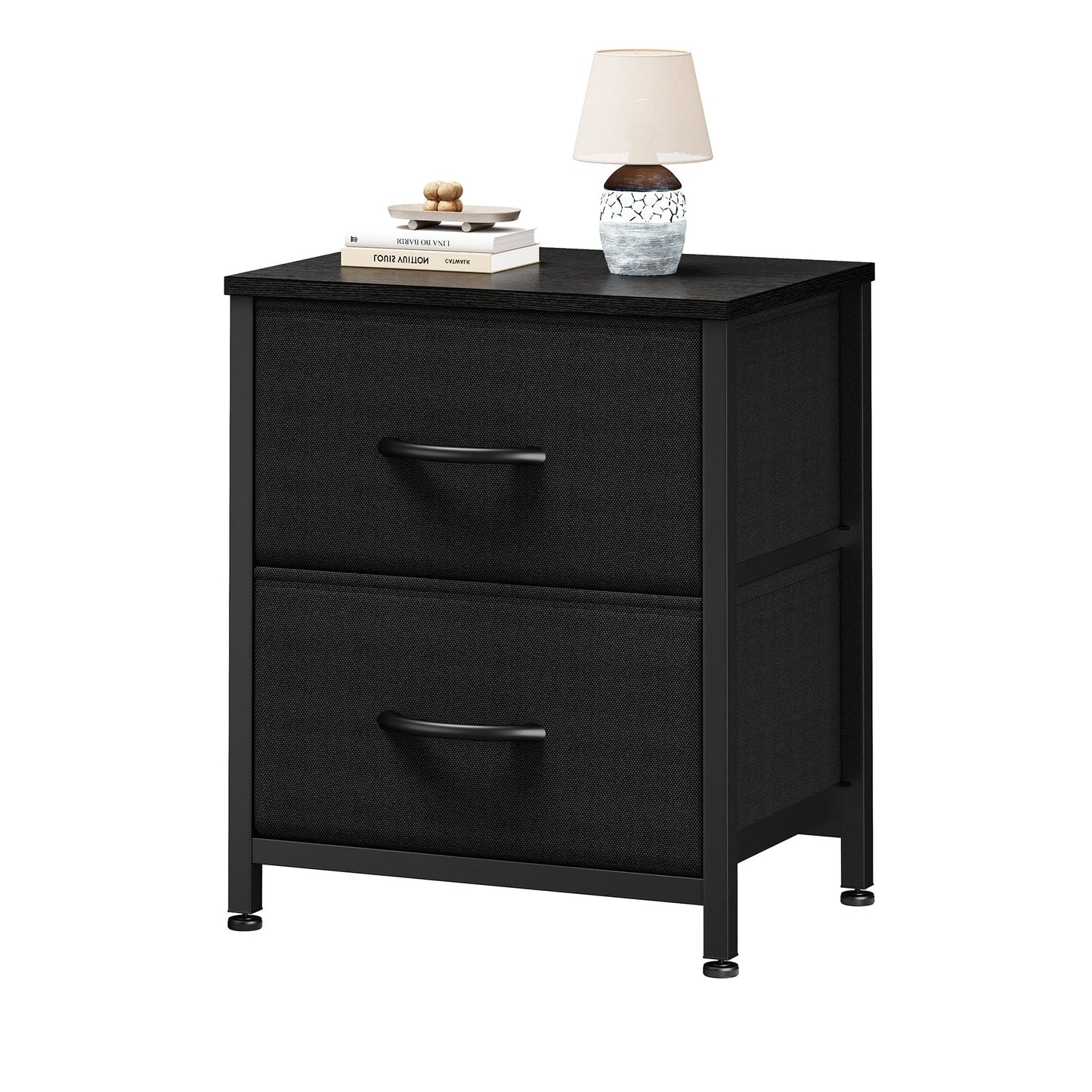 Sweetcrispy Nightstand Small Dresser with 2 Fabric Drawers Side Bedroom End Table Kids Bedside Storage Furniture for 20" Tall Night Stand for Closet, Entryway, College Dorm, Black