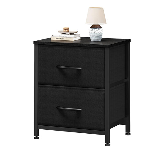 Sweetcrispy Nightstand Small Dresser with 2 Fabric Drawers Side Bedroom End Table Kids Bedside Storage Furniture for 20" Tall Night Stand for Closet, Entryway, College Dorm, Black