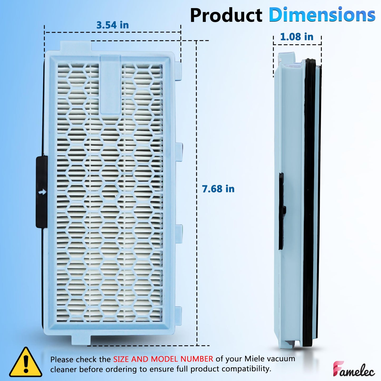 6 Pack SF-HA Hepa Filter for Miele Hepa Airclean 50 Filter, Miele Hepa Filter Replacement Model C3, S4, S5, S6, S8, S8000, S6999, Complete C2, C3, Compact C1, C2, Air Clean SF-HA 50 Hepa By FAMELEC