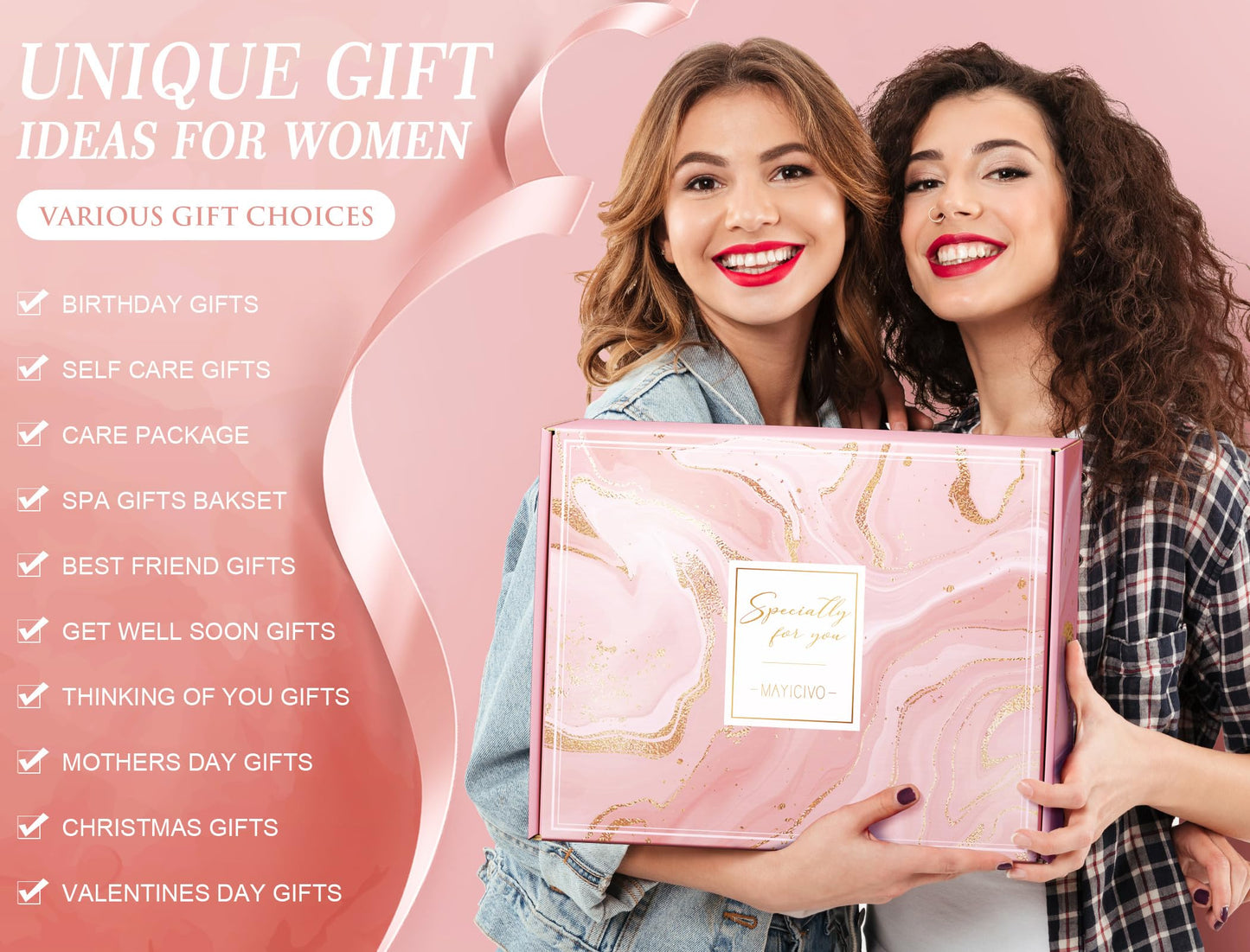 Mothers Day Birthday Gifts for Women Self Care Get Well Soon Gifts, Rose Relaxing Spa Gift Basket Thinking of You Care Package with Flannel Blanket, Unique Gift for Her Mom Wife Grandma Friend Sister