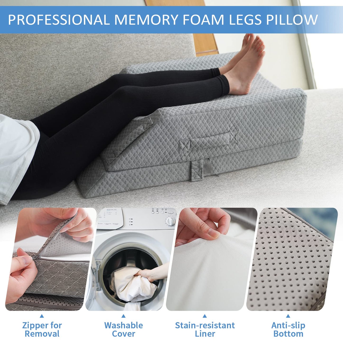 Adjustable Leg Elevation Pillows for Swelling After Surgery, Cooling Memory Foam Leg Wedge Pillow for Blood Circulation, Wedge Pillow for Sleeping, Sciatica Back Knee Hip Ankles Pain Relief