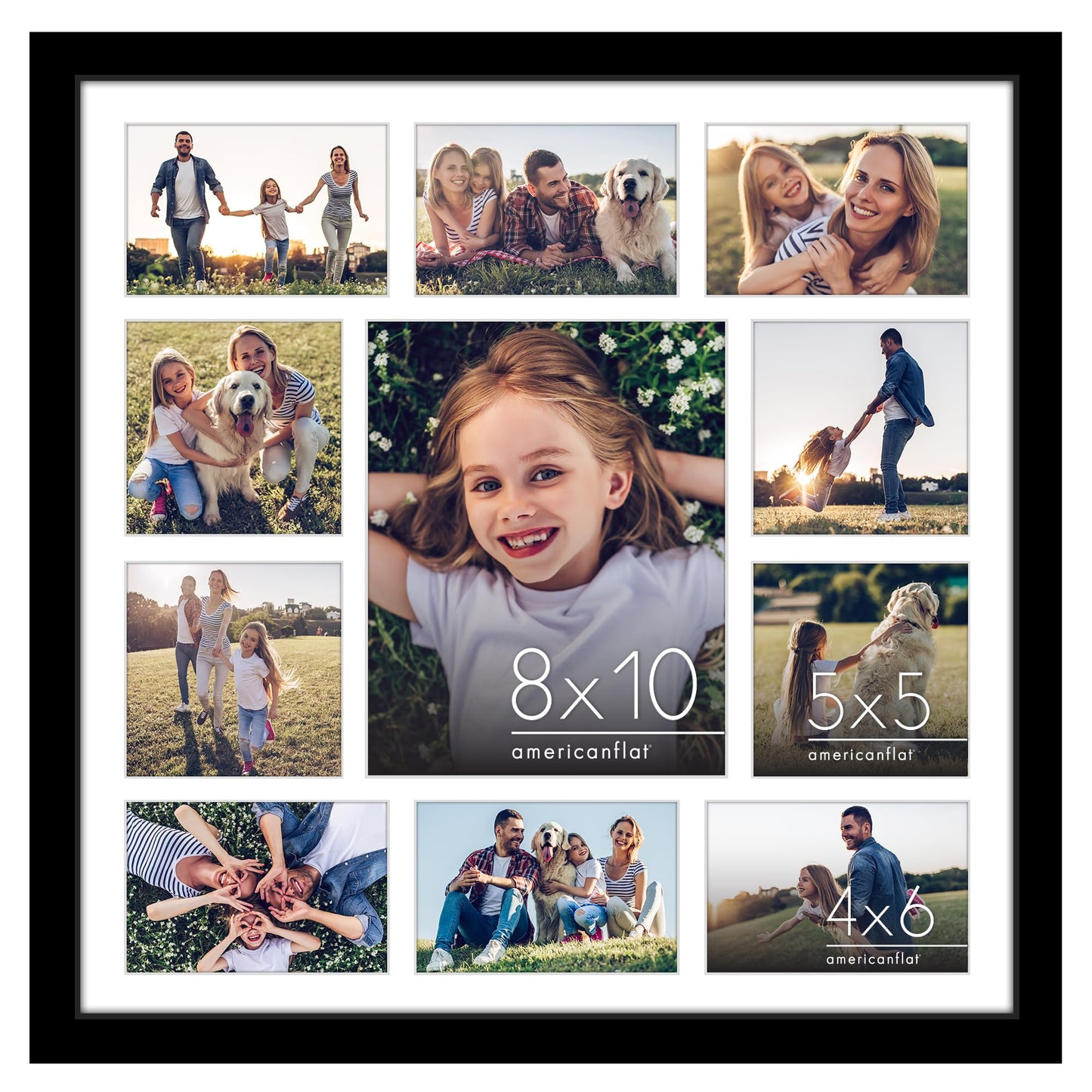 Americanflat 20x20 Collage Picture Frame with Polished Plexiglass - Multi Picture Frames Fit One 8x10, Four 5x5 and Six 4x6 Photos or Use as One 20x20 Frame - Signature Collection - Black